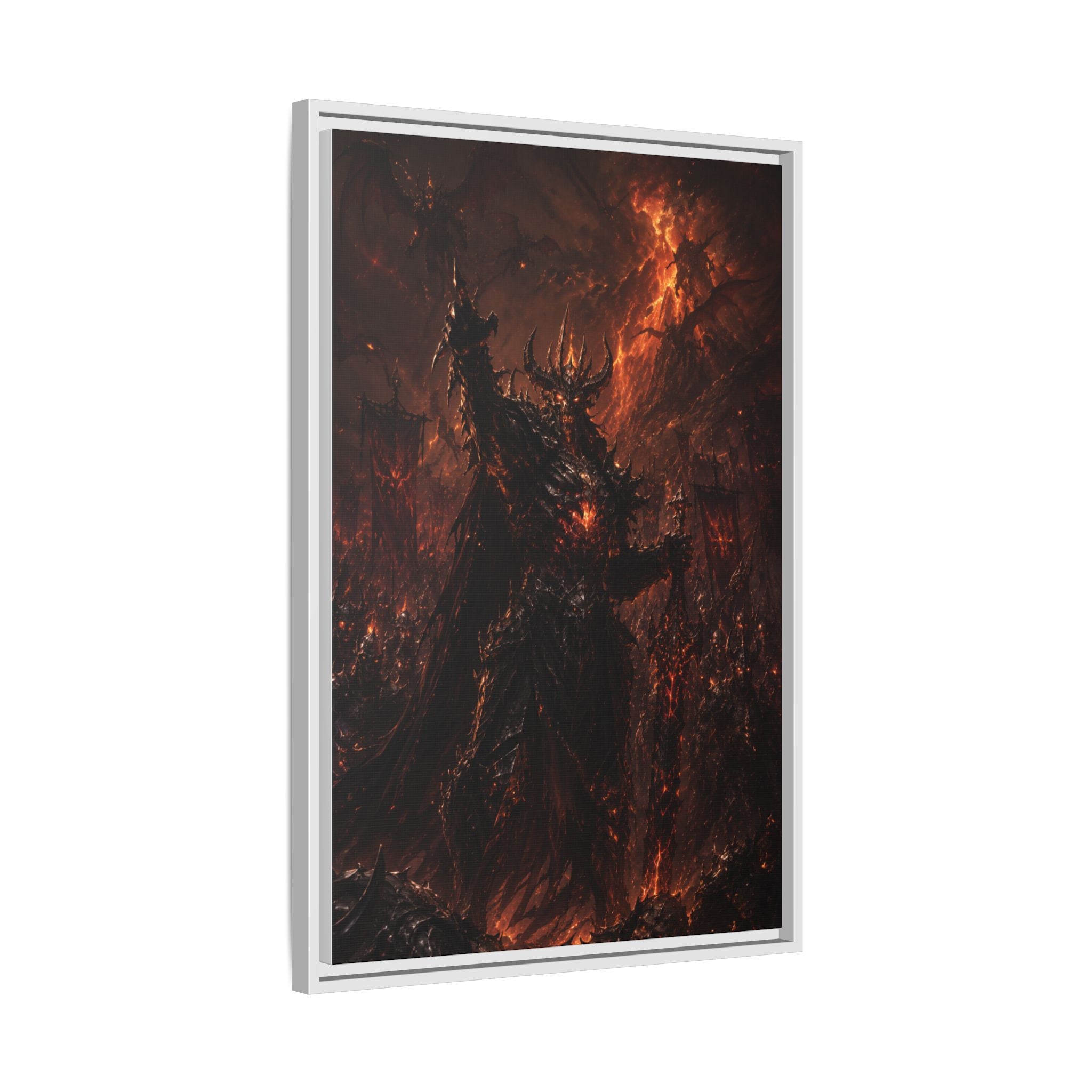 Framed Matte Canvas: Infernal Dark Lord Fantasy Wall Art