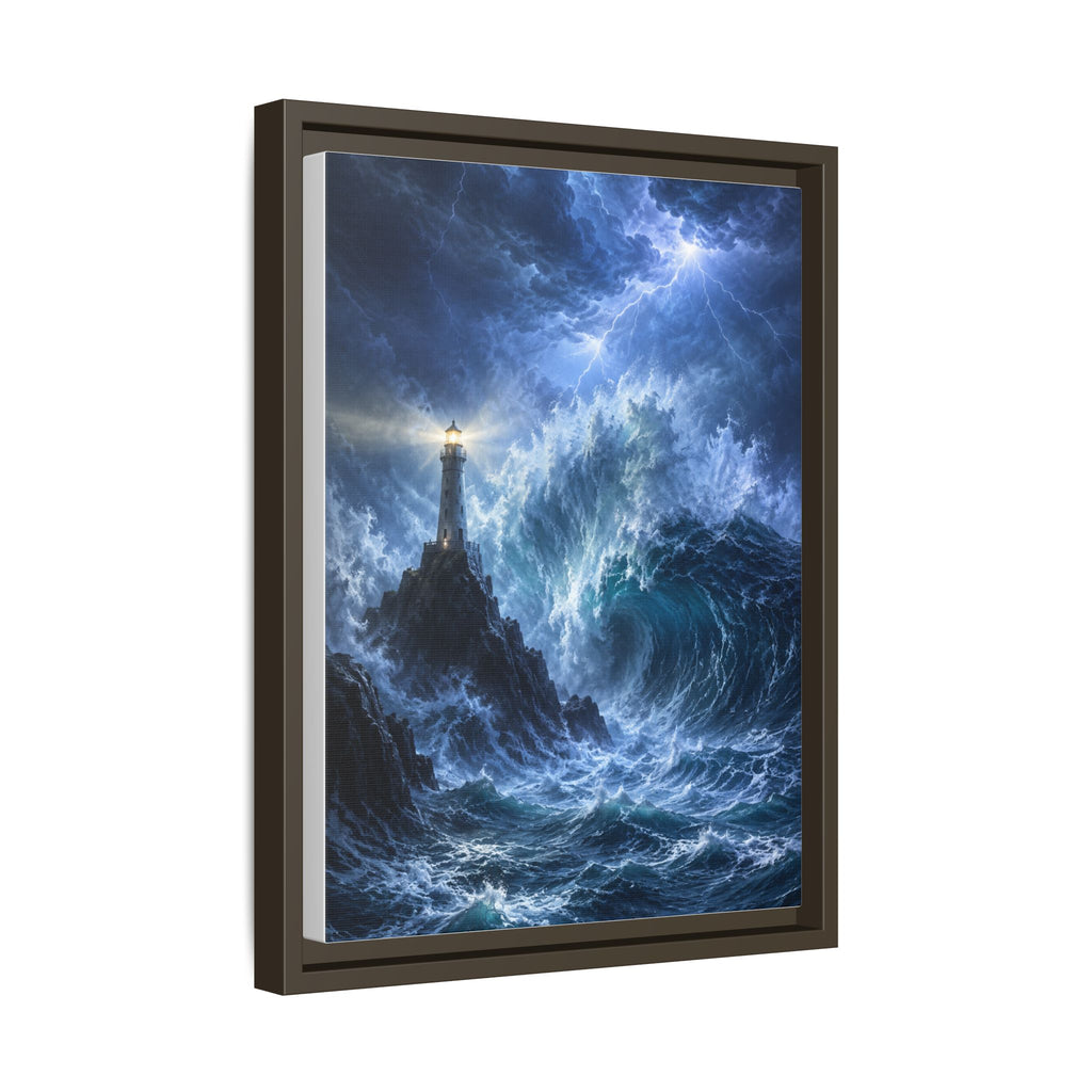 Framed Matte Canvas – Stormy Lighthouse Ocean Print