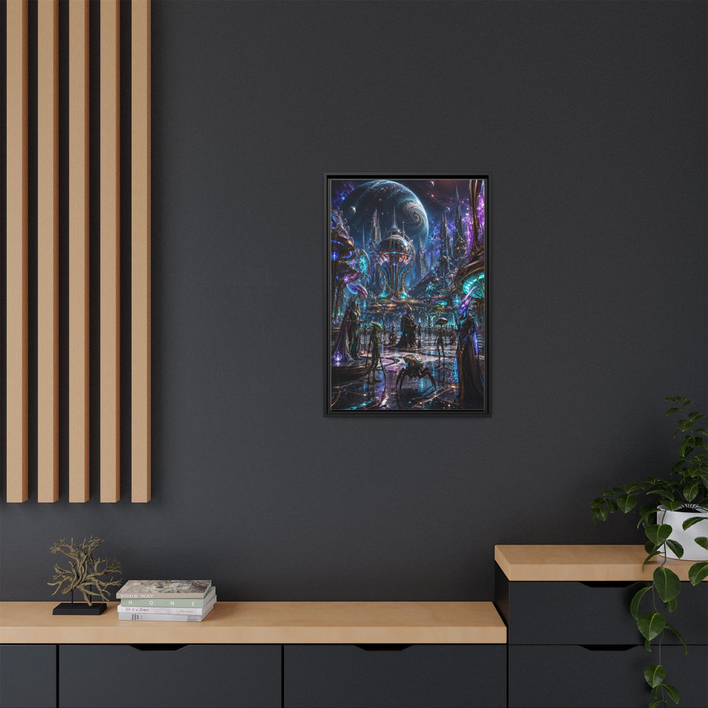 Framed Matte Canvas - Neon Sci‑Fi Cityscape Wall Art