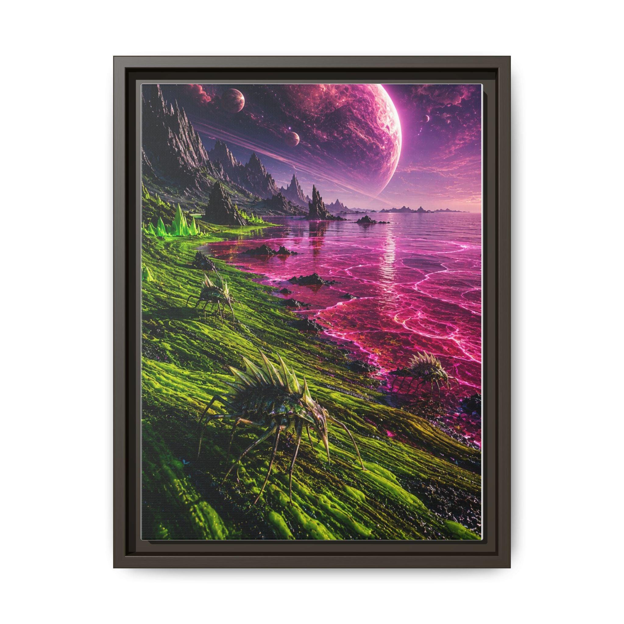 Framed Matte Canvas - Neon Alien Landscape Wall Art