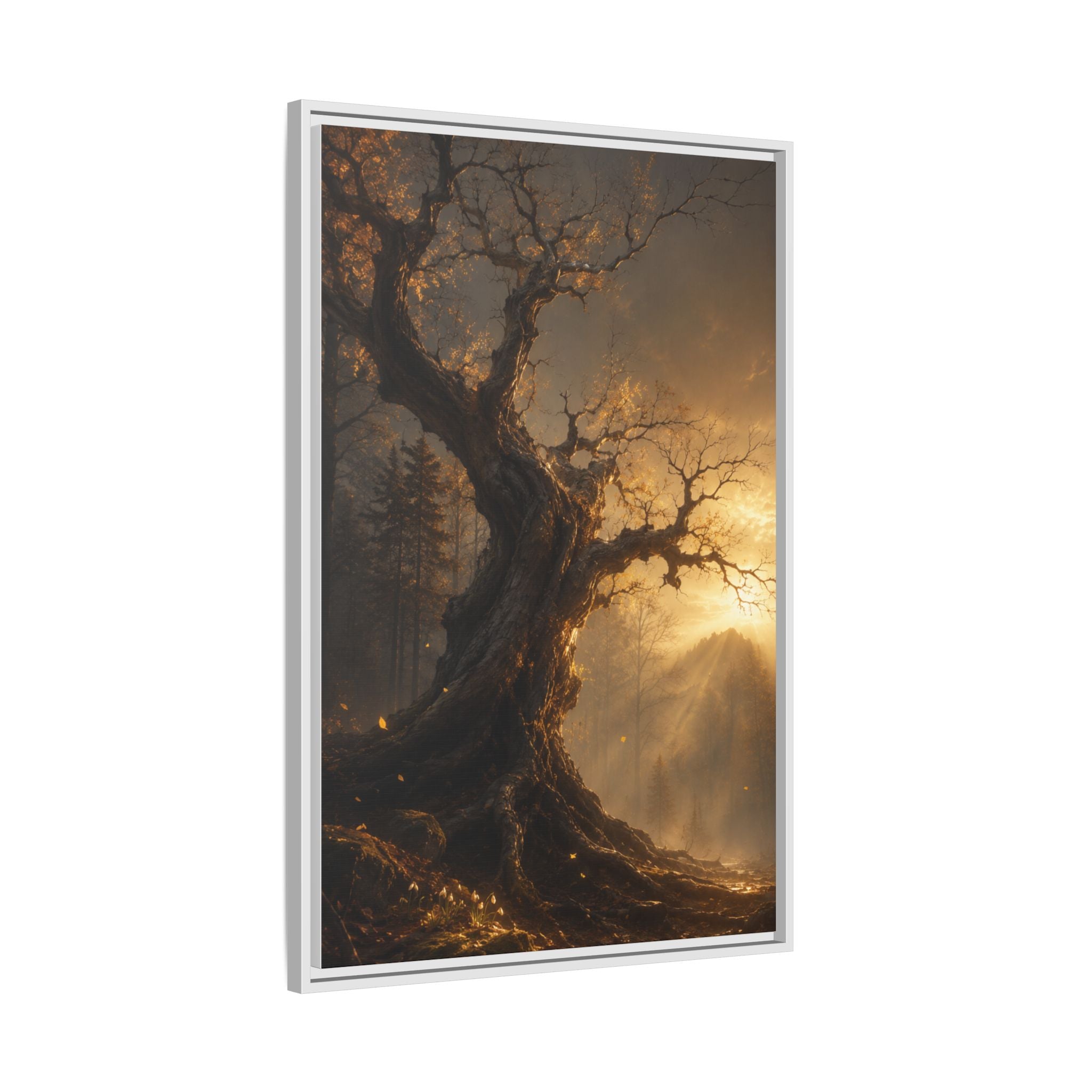 Framed Matte Canvas Art — Mystical Golden Forest Tree Print