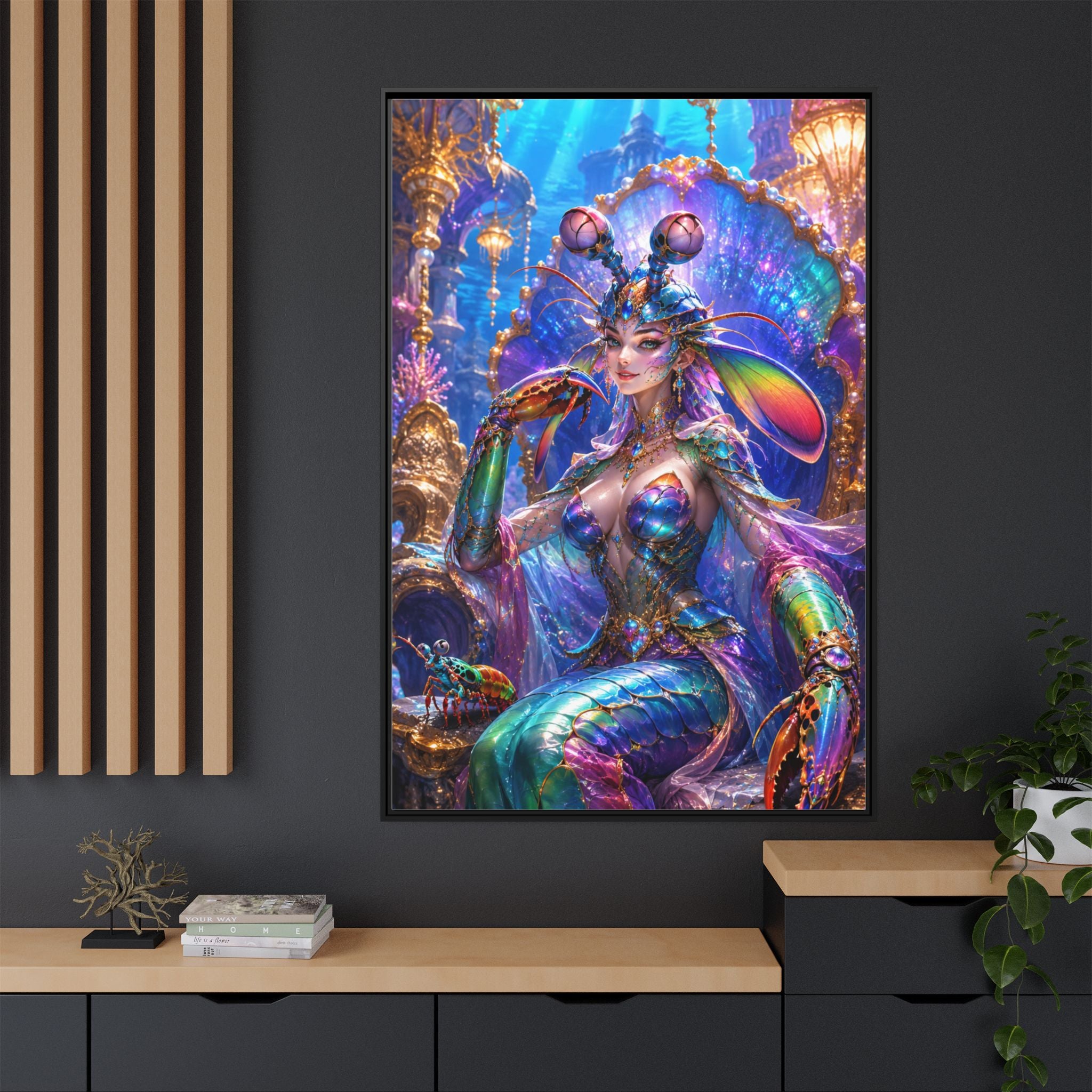 Mermaid Queen Framed Matte Canvas Art — Vibrant Fantasy Underwater Wall Decor