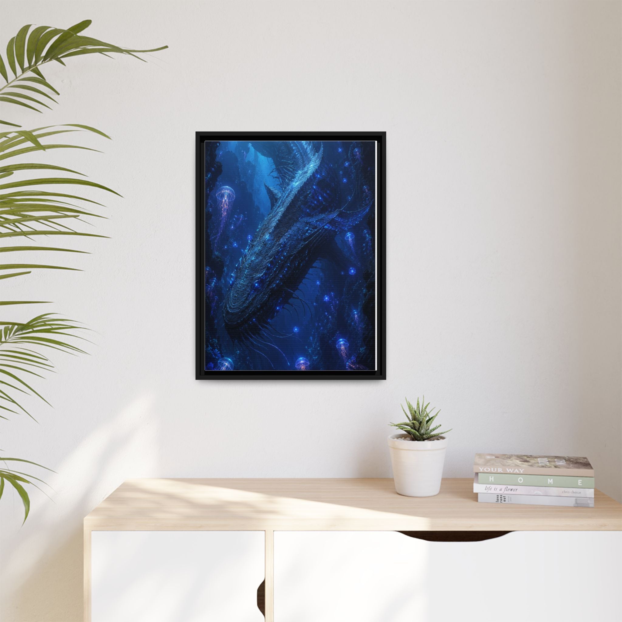 Framed Matte Canvas Art - Deep Sea Leviathan Fantasy Print