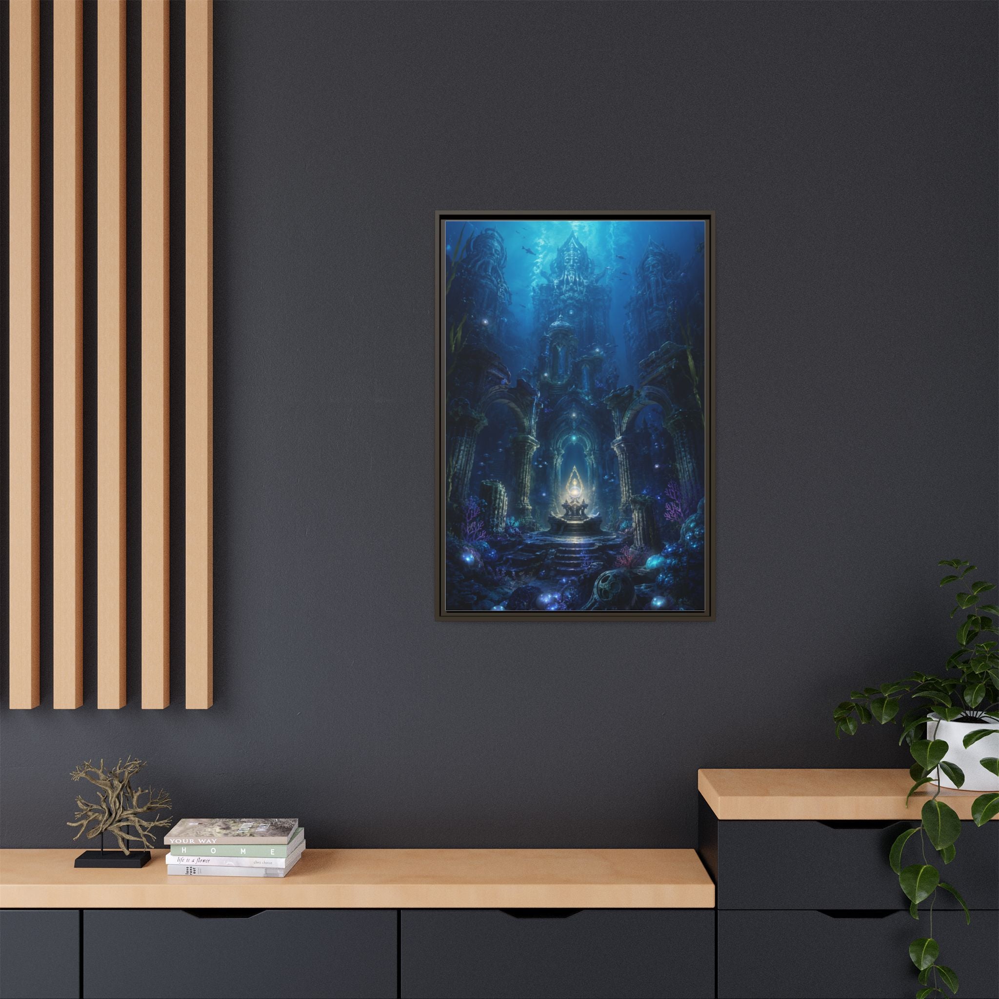 Framed Matte Canvas - Enchanted Underwater Temple Fantasy Art