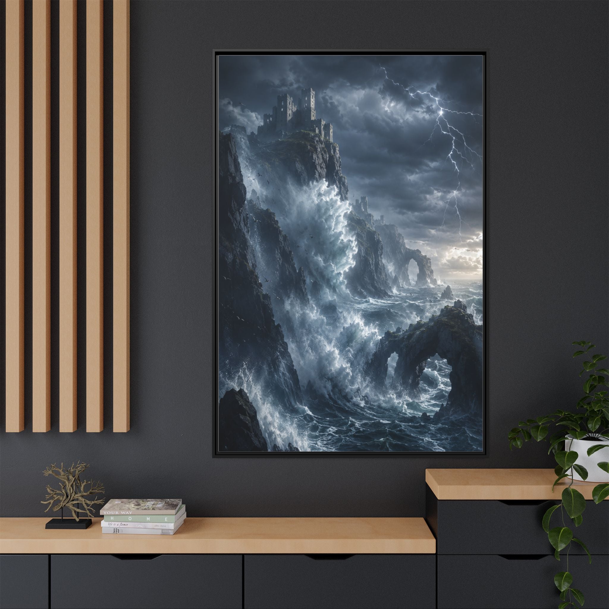 Framed Matte Canvas - Stormy Ocean Fantasy Wall Art