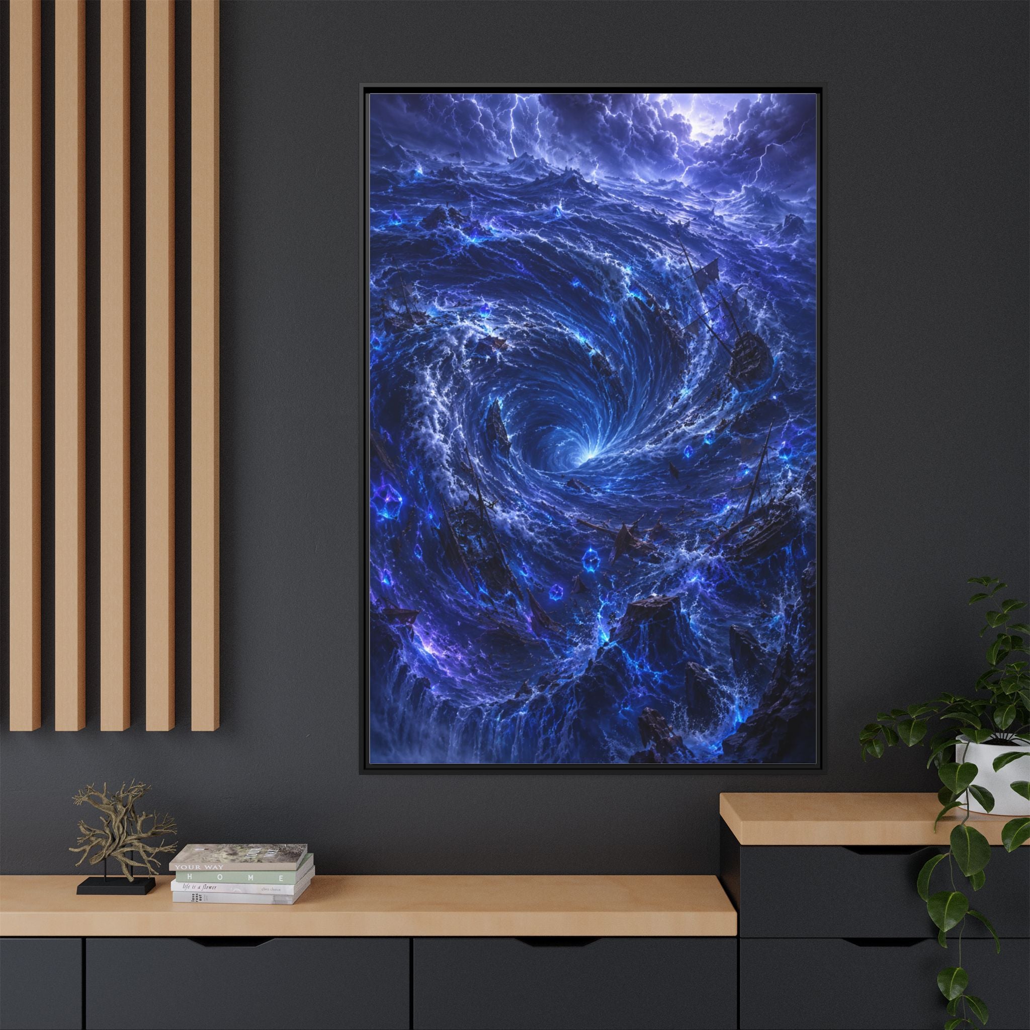 Framed Matte Canvas - Blue Cosmic Vortex Wall Art