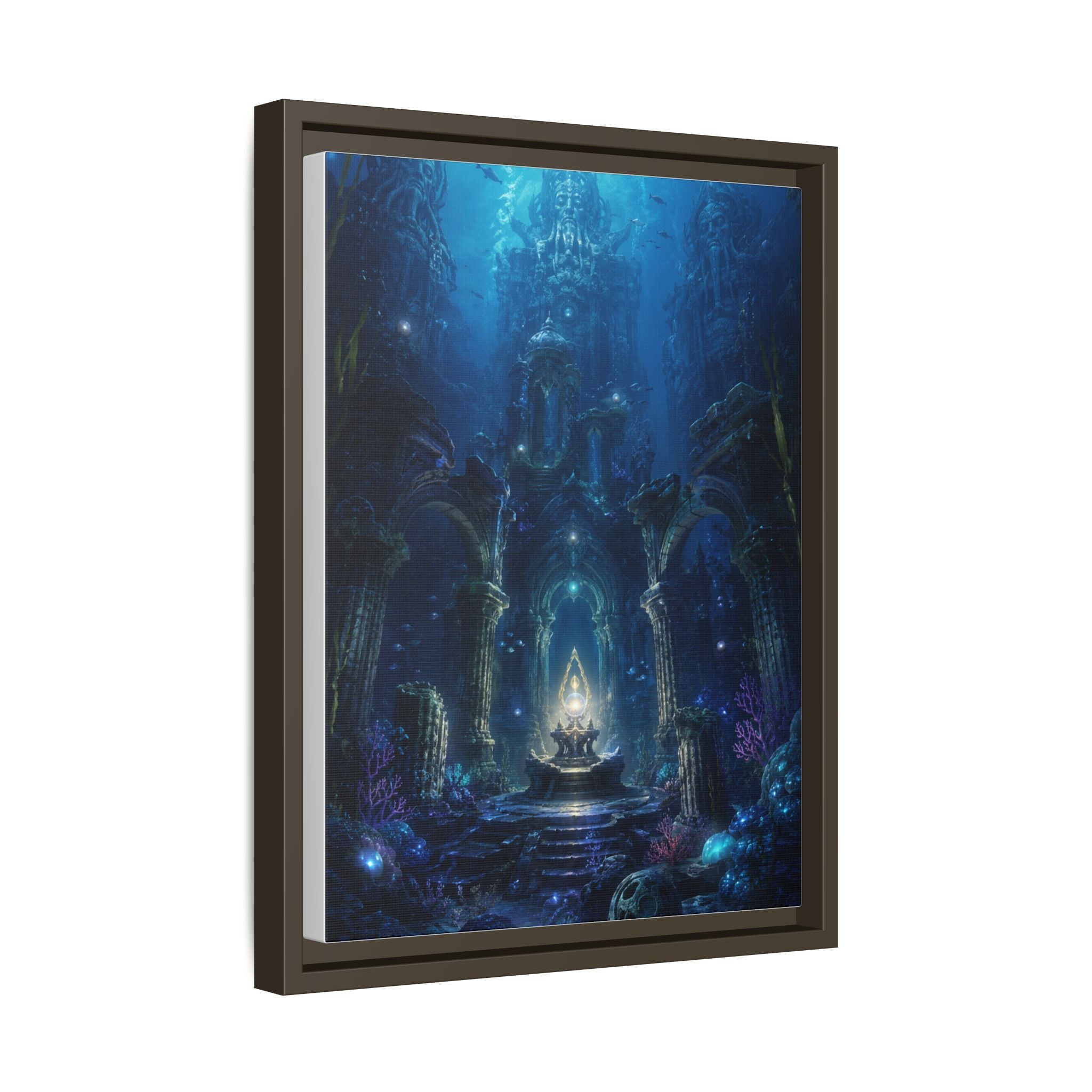 Framed Matte Canvas - Enchanted Underwater Temple Fantasy Art