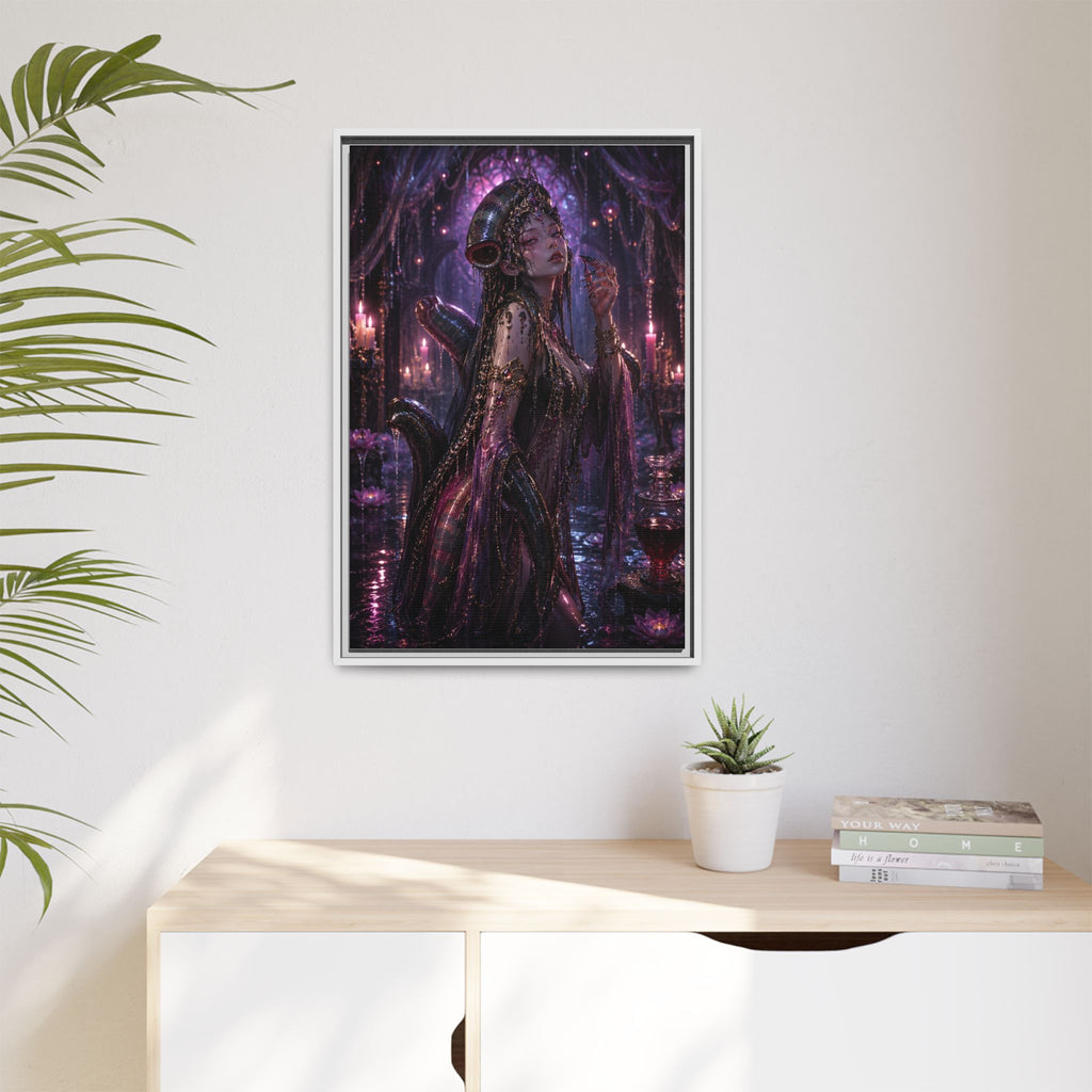 Gothic Fantasy Goddess Matte Canvas Print — Framed Dark Purple Wall Art