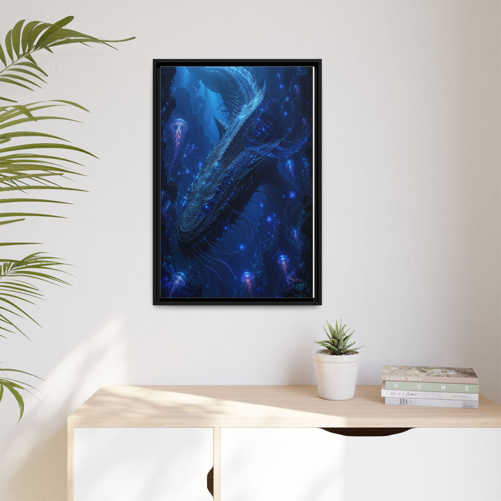 Framed Matte Canvas Art - Deep Sea Leviathan Fantasy Print