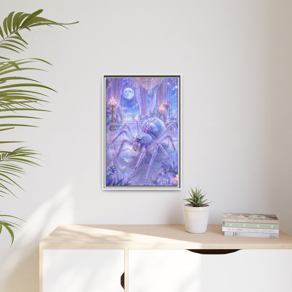 Moonlit Spider Fantasy Canvas Print — Lavender Enchanted Wall Art (Framed)