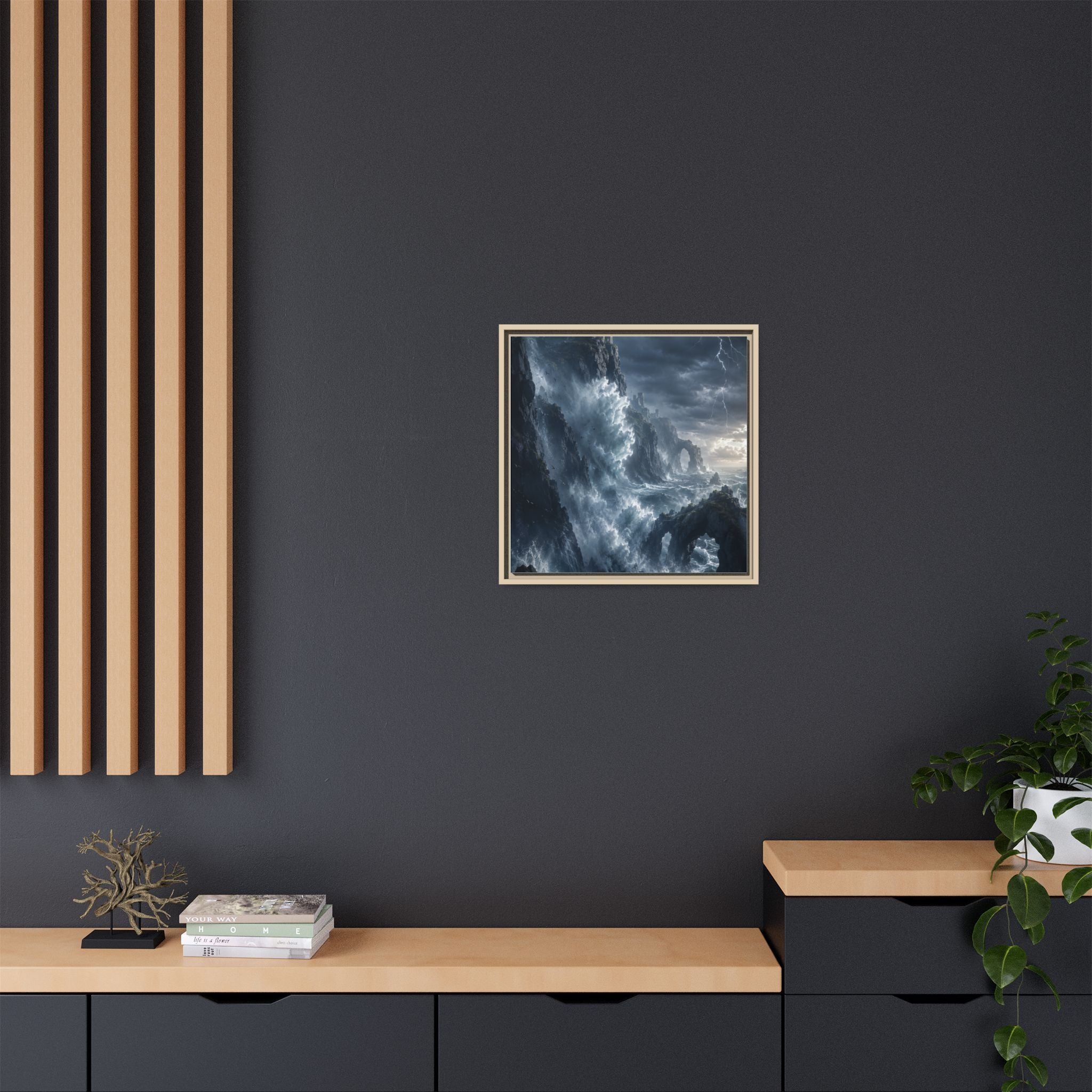 Framed Matte Canvas - Stormy Ocean Fantasy Wall Art