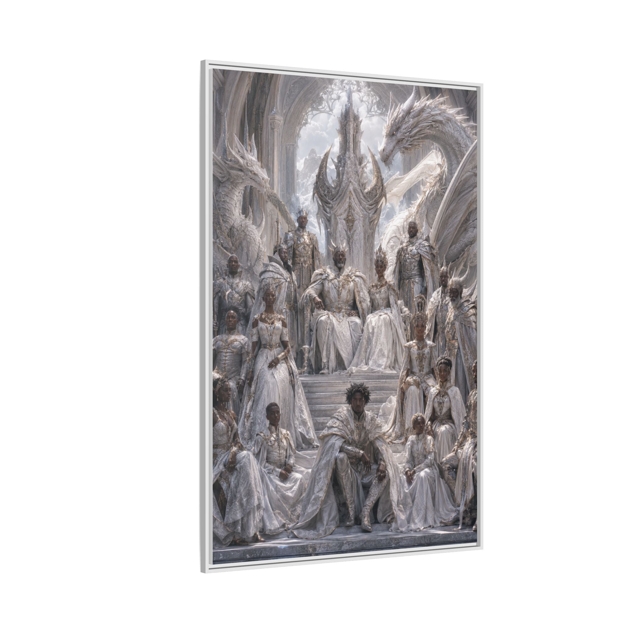 Framed Matte Canvas — Regal Dragon Court Fantasy Art Print