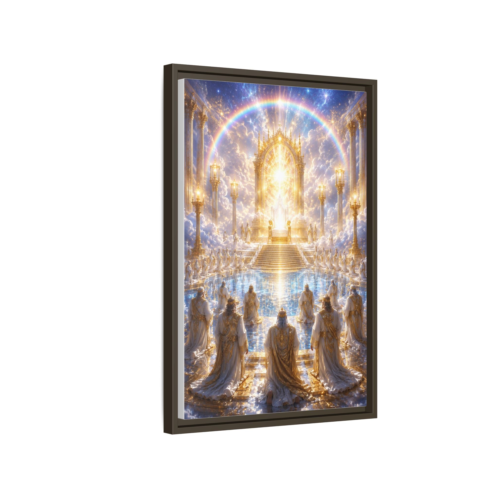 Heavenly Throne Room Matte Framed Canvas — Golden Angelic Realm Wall Art