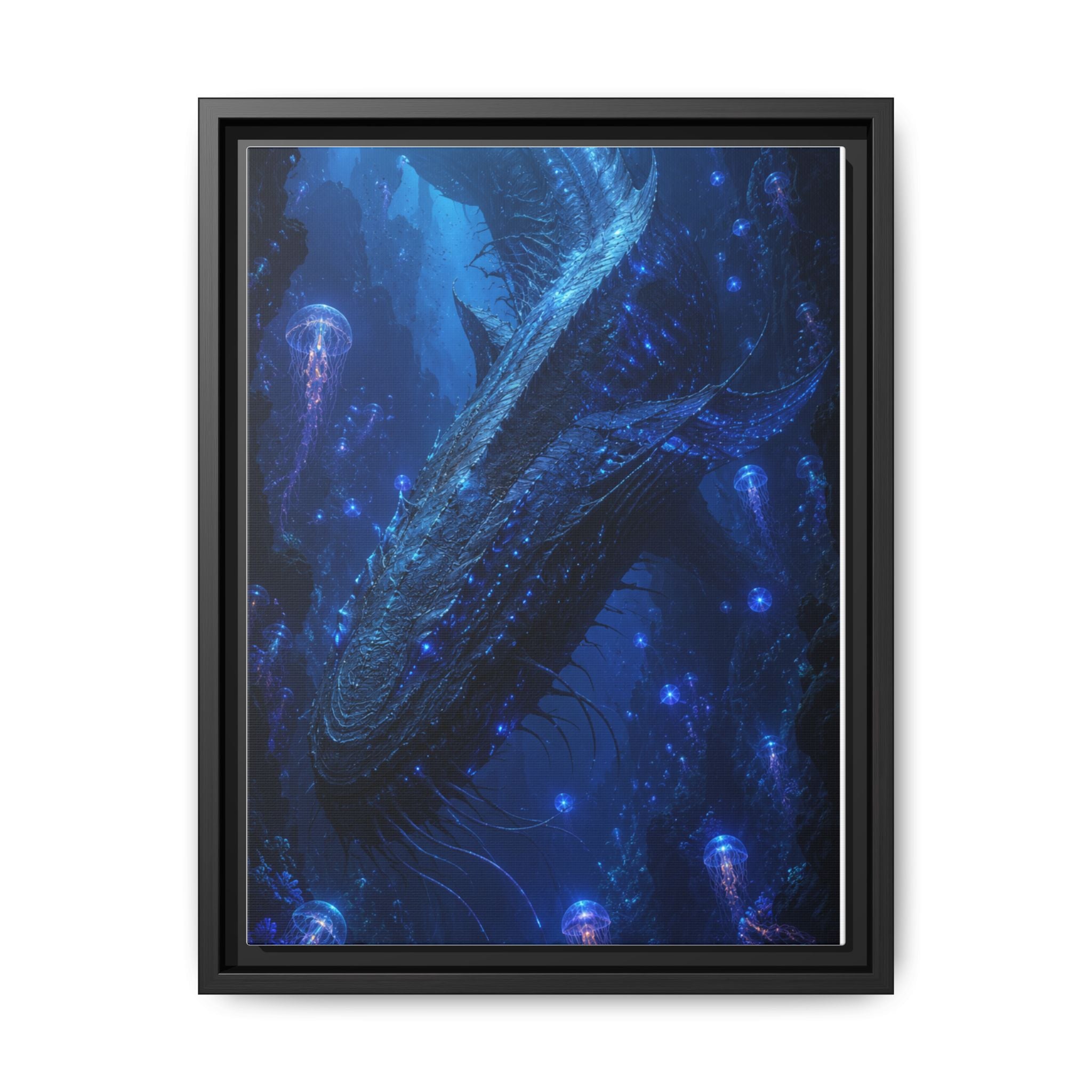 Framed Matte Canvas Art - Deep Sea Leviathan Fantasy Print