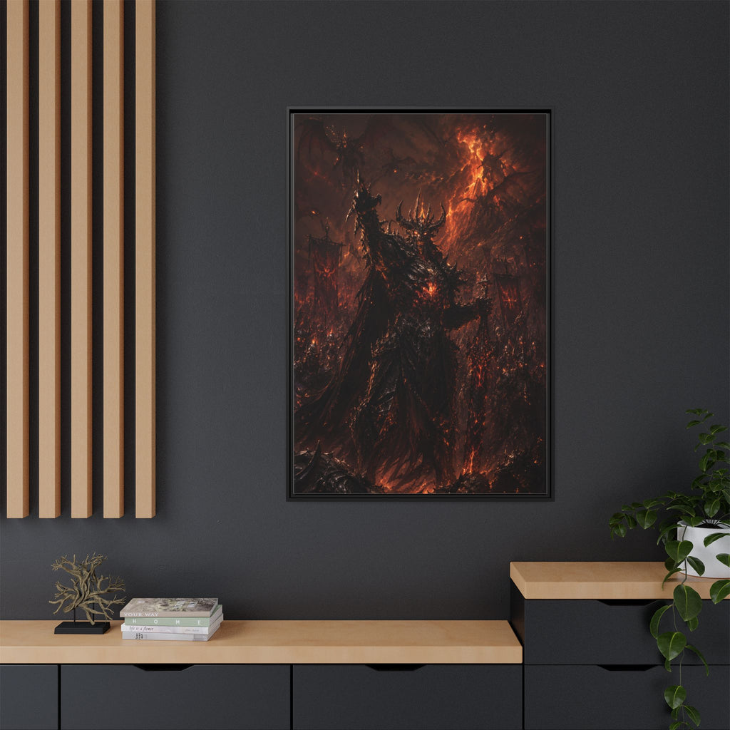 Framed Matte Canvas: Infernal Dark Lord Fantasy Wall Art