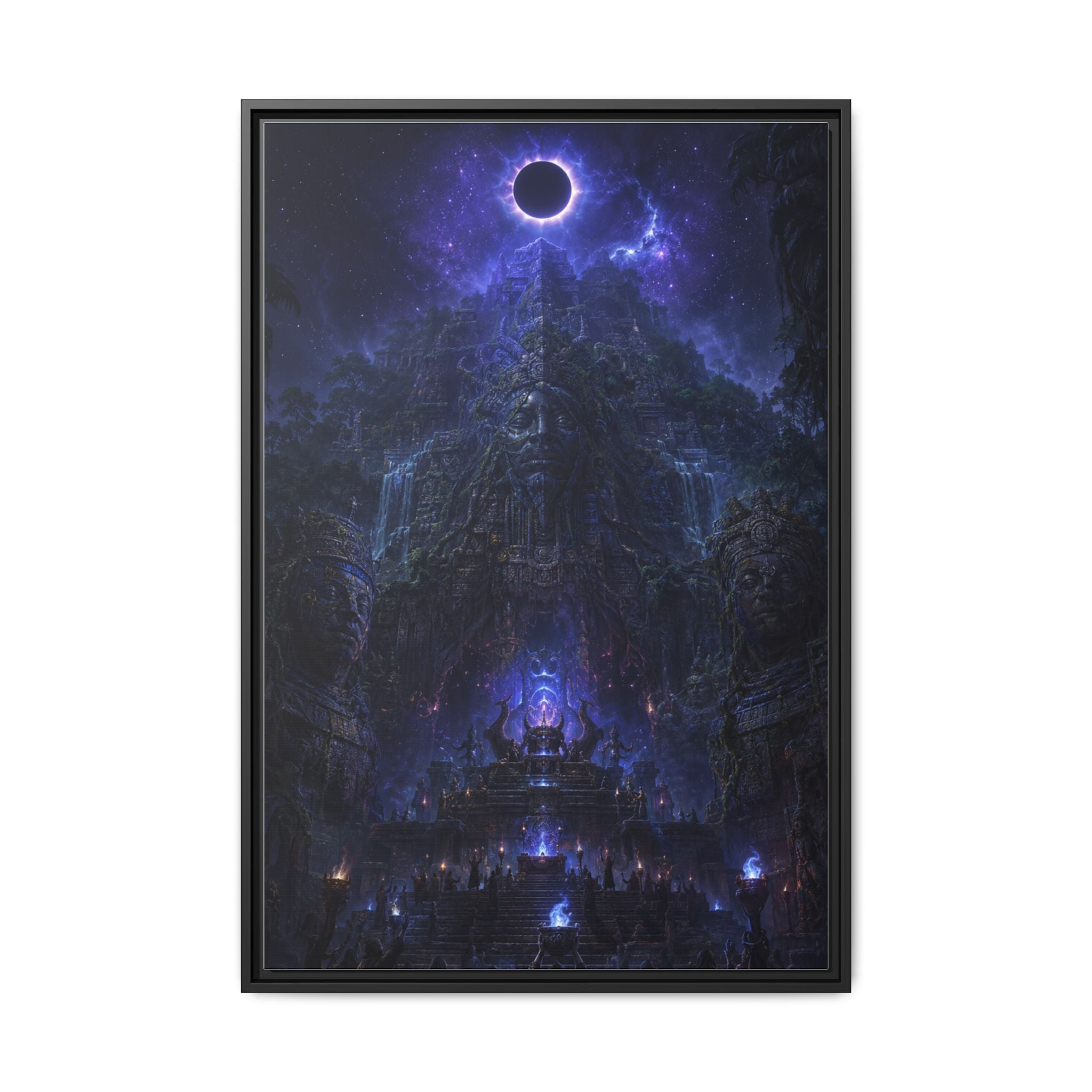 Dark Fantasy Canvas Print — Eclipse Over Mystic Citadel (Framed Matte)