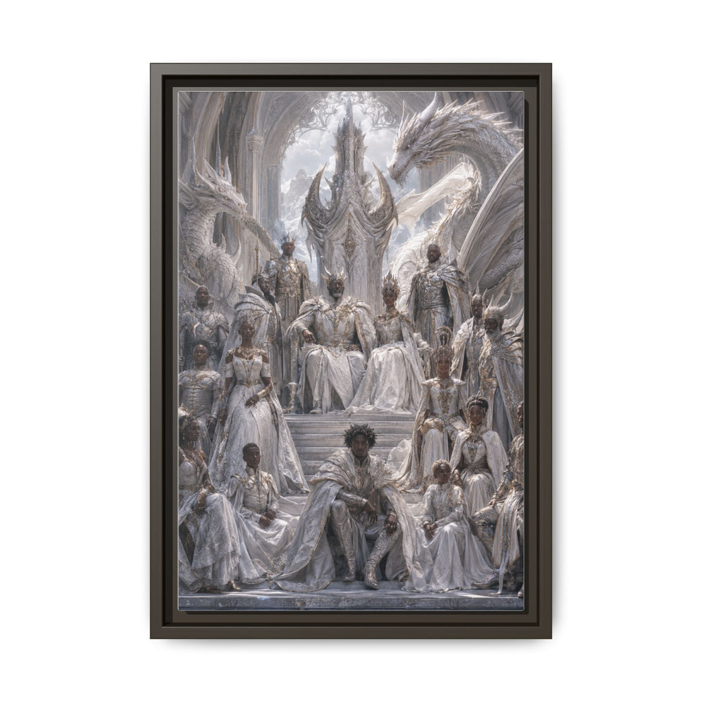 Framed Matte Canvas — Regal Dragon Court Fantasy Art Print
