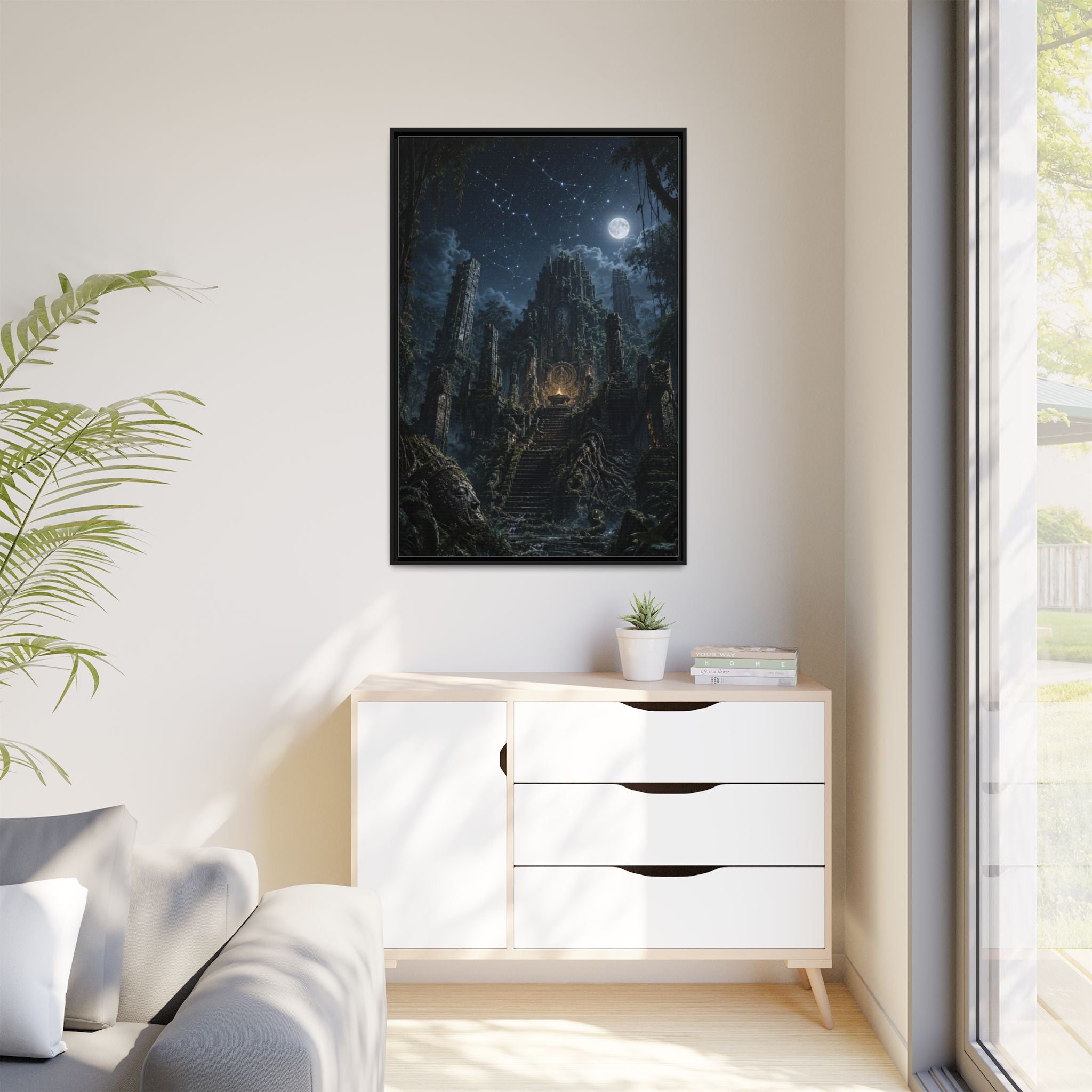 Framed Matte Canvas - Moonlit Ruins Fantasy Wall Art
