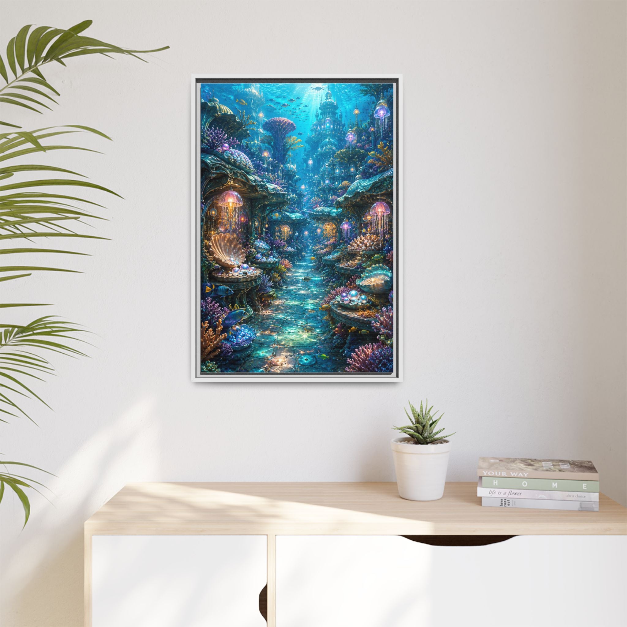Framed Matte Canvas - Enchanted Underwater Coral Reef Print