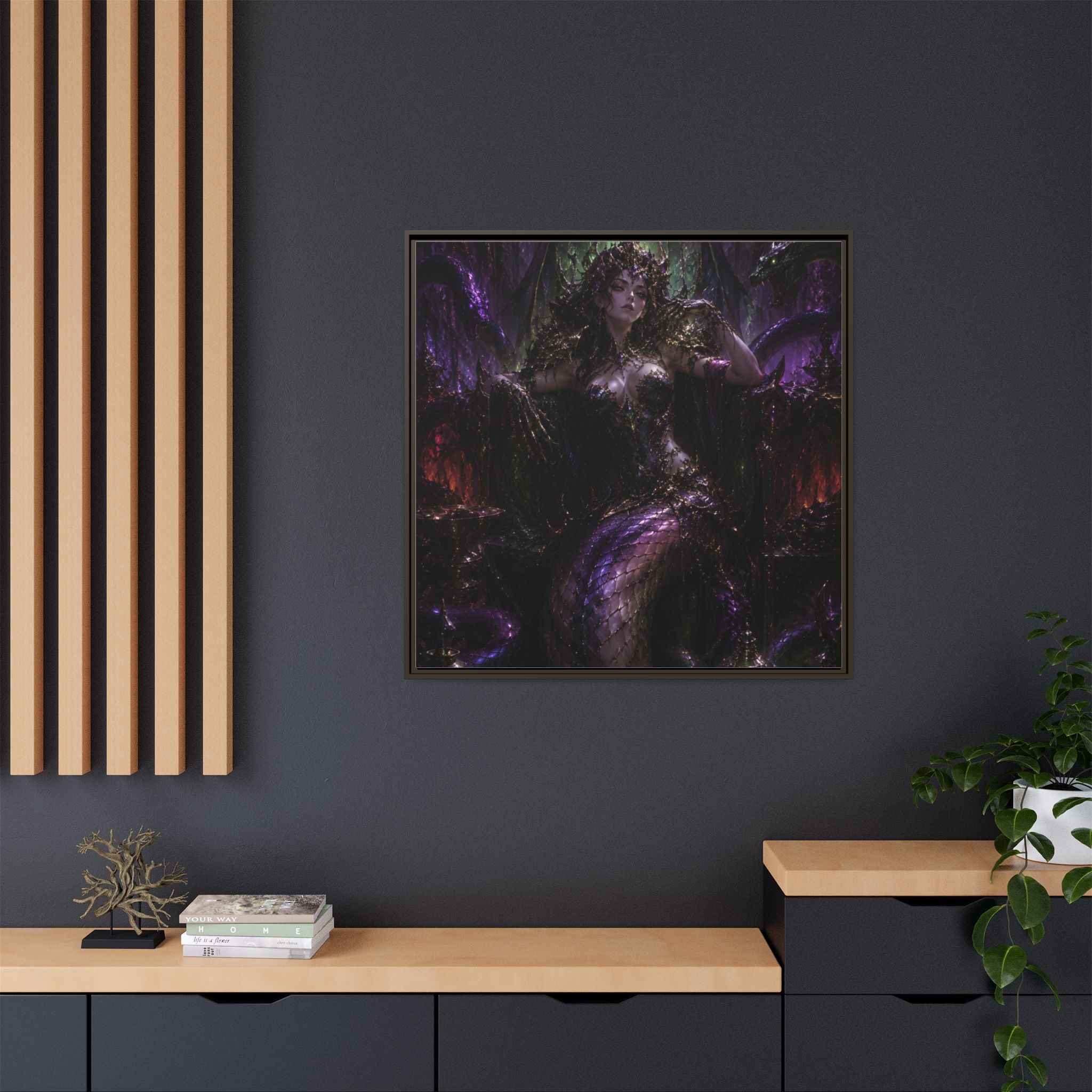 Dark Fantasy Goddess Matte Canvas Print — Framed Multi‑Color Wall Art