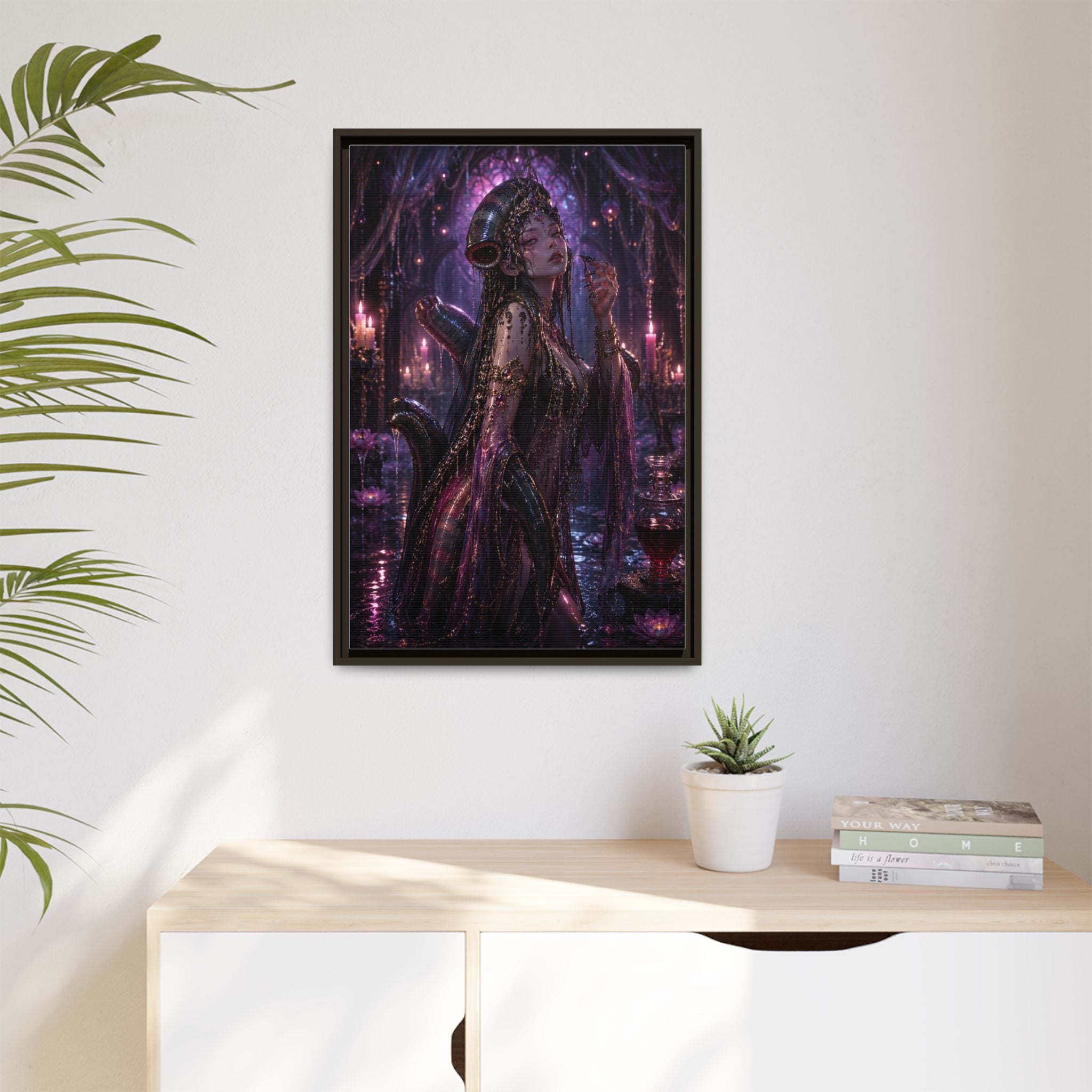 Gothic Fantasy Goddess Matte Canvas Print — Framed Dark Purple Wall Art