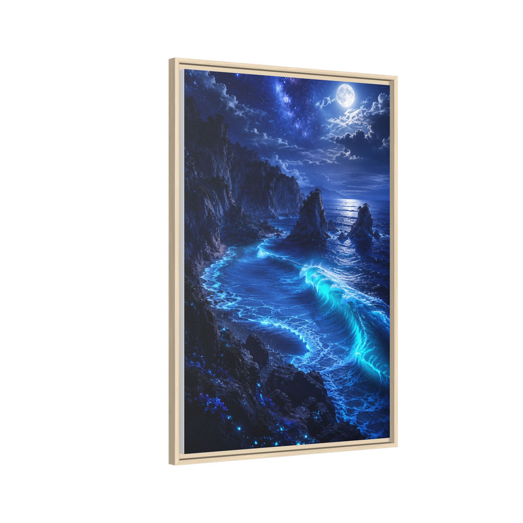 Framed Matte Canvas: Luminous Moonlit Ocean Art Print