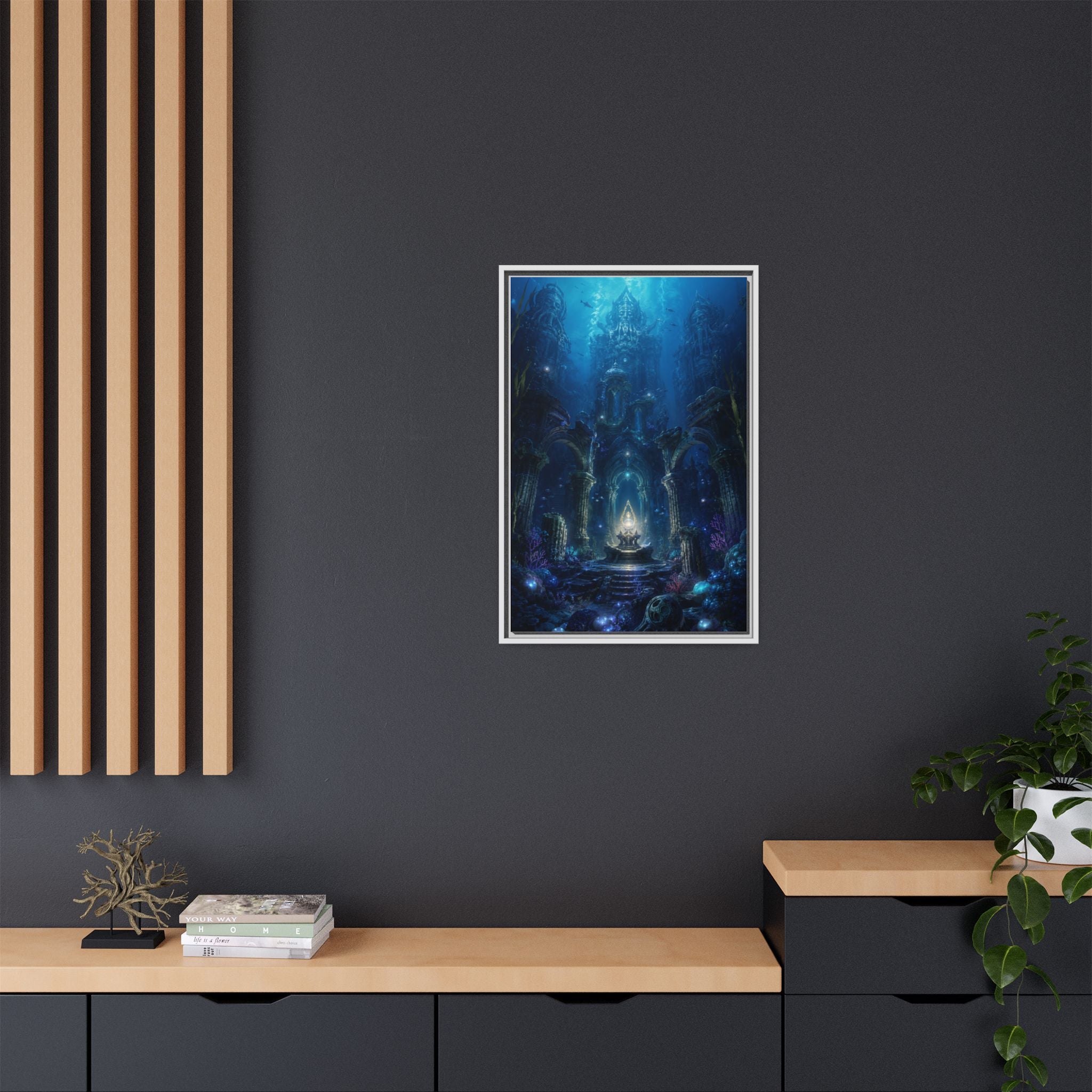 Framed Matte Canvas - Enchanted Underwater Temple Fantasy Art