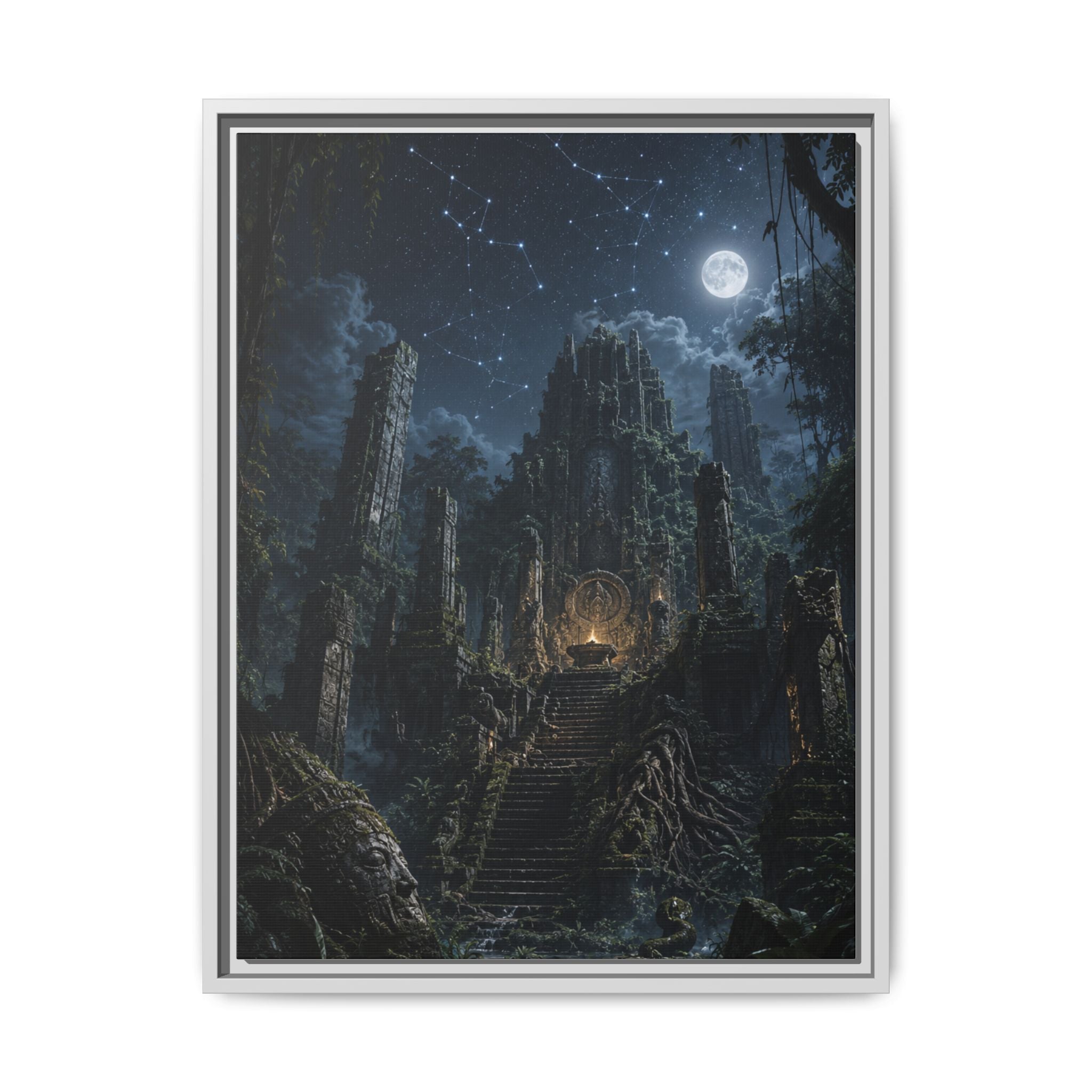 Framed Matte Canvas - Moonlit Ruins Fantasy Wall Art