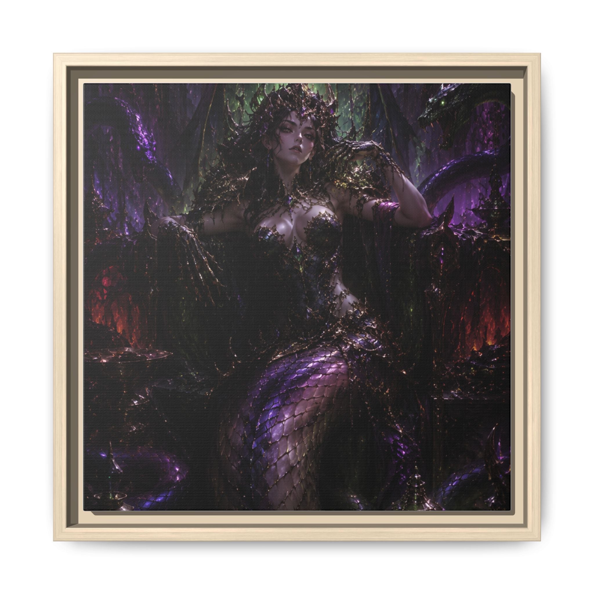 Dark Fantasy Goddess Matte Canvas Print — Framed Multi‑Color Wall Art
