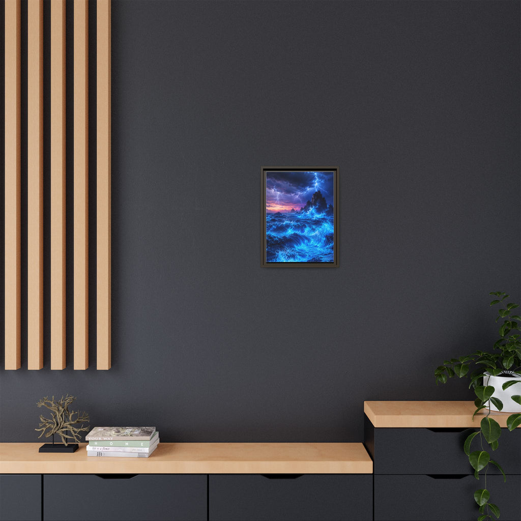 Framed Matte Canvas Art — Electric Stormy Ocean Landscape