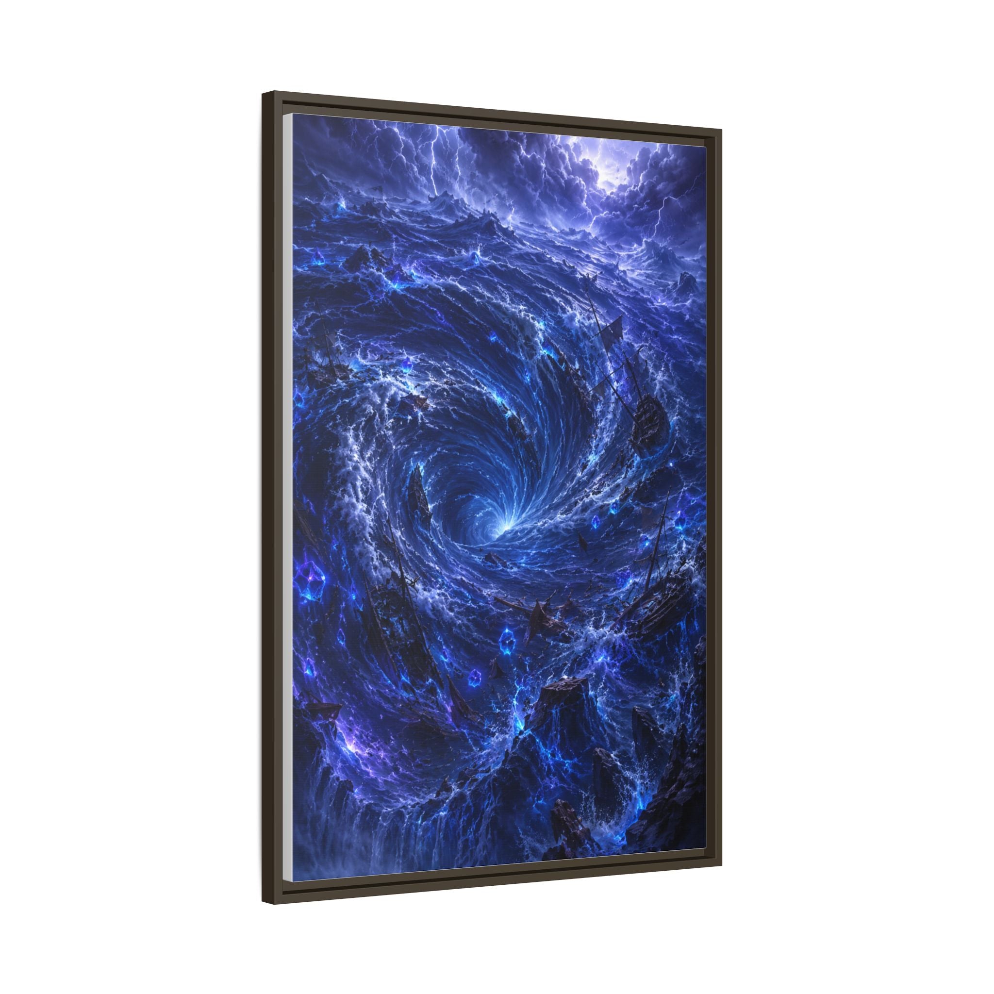 Framed Matte Canvas - Blue Cosmic Vortex Wall Art