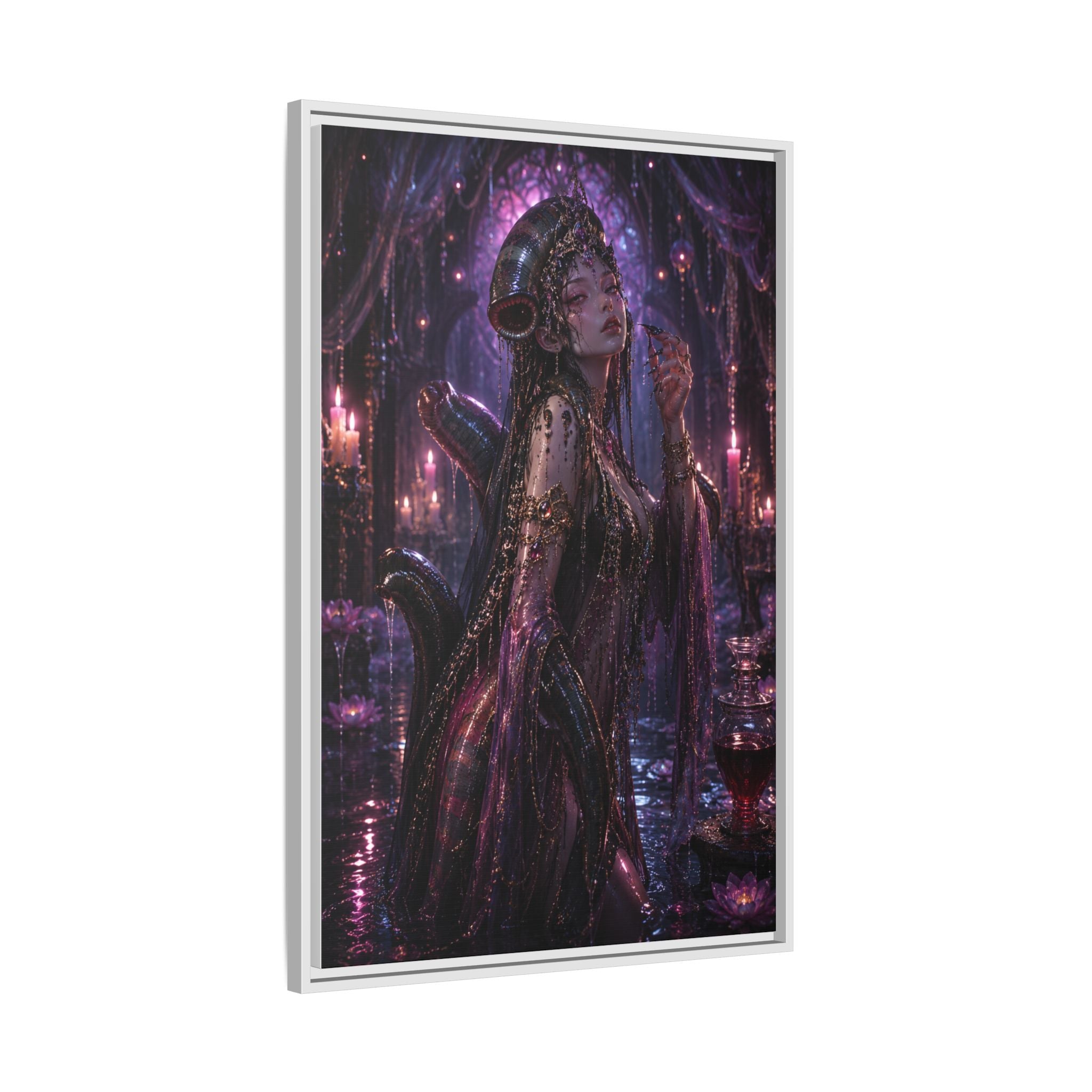 Gothic Fantasy Goddess Matte Canvas Print — Framed Dark Purple Wall Art