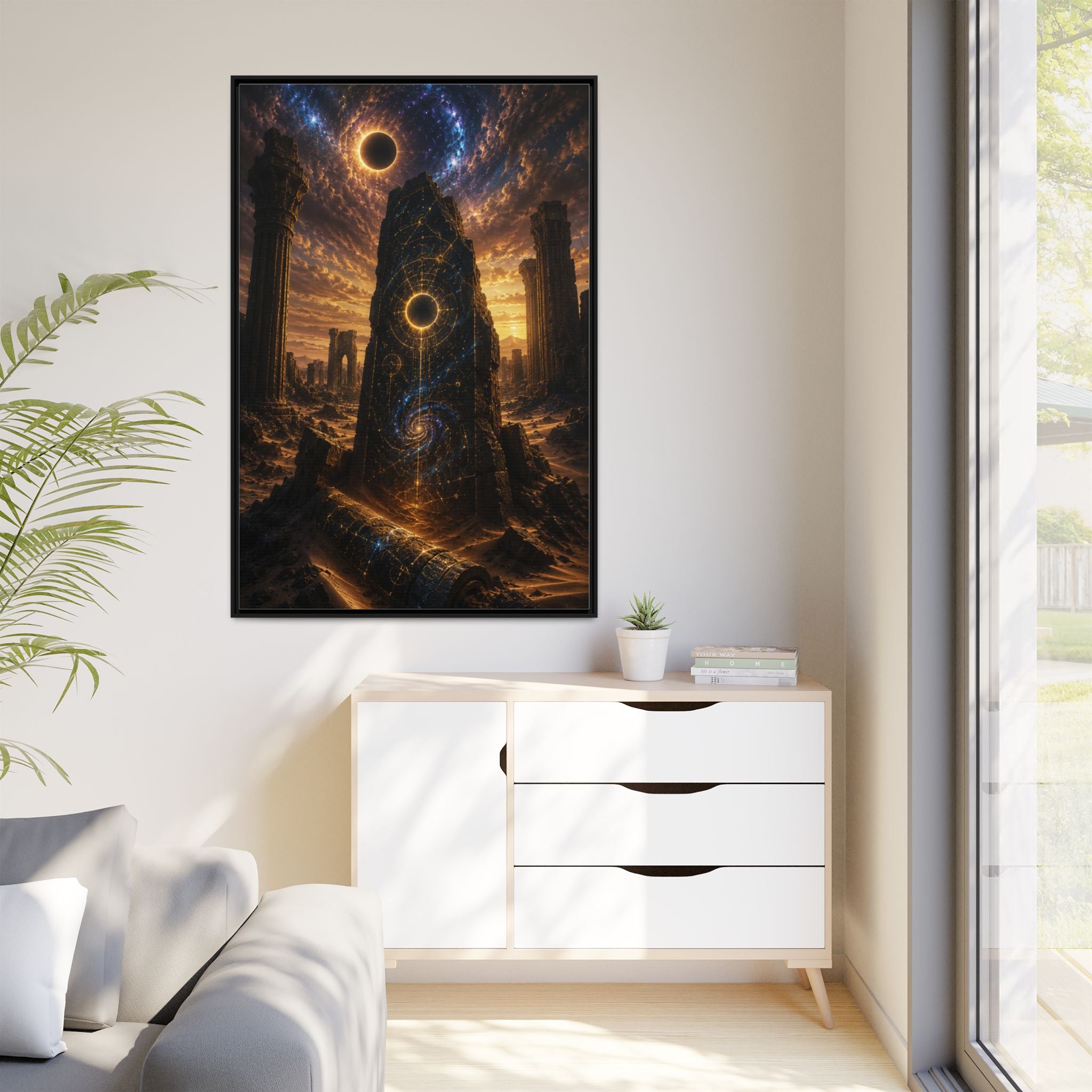 Framed Matte Canvas - Cosmic Obelisk Fantasy Wall Art