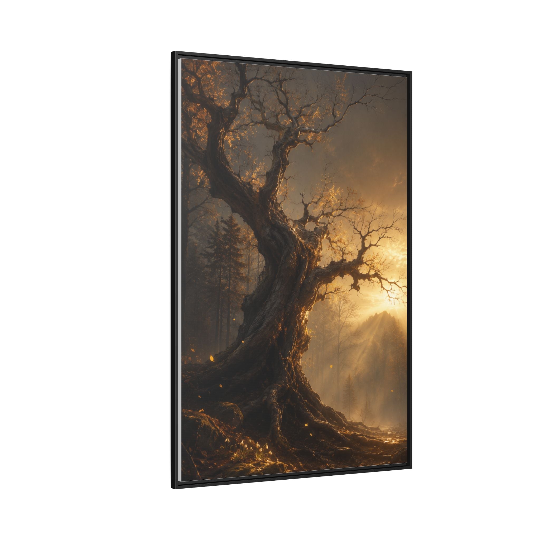Framed Matte Canvas Art — Mystical Golden Forest Tree Print