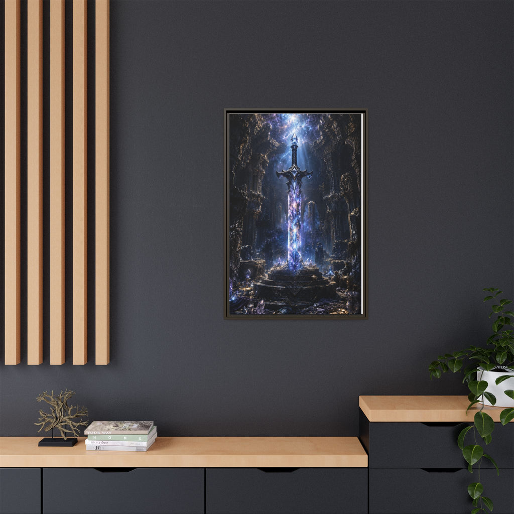 Framed Fantasy Sword Canvas — Mystical Glowing Blade Wall Art