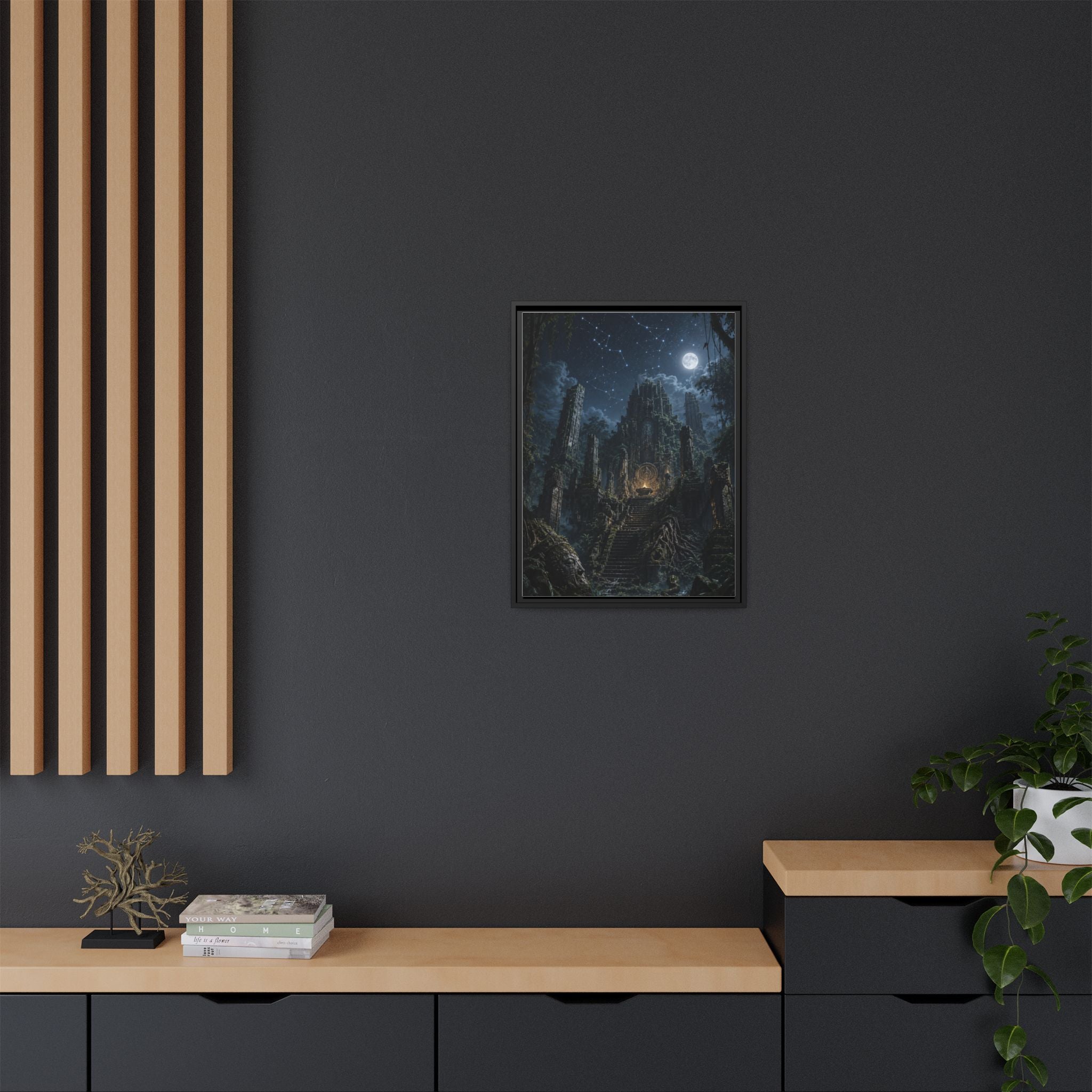 Framed Matte Canvas - Moonlit Ruins Fantasy Wall Art