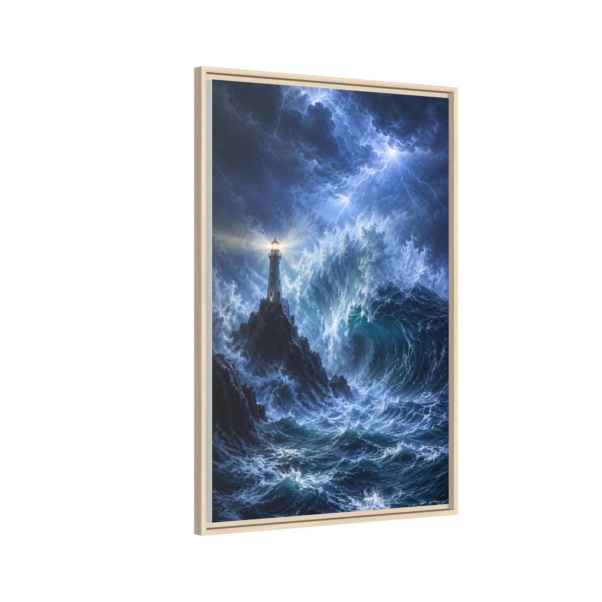 Framed Matte Canvas – Stormy Lighthouse Ocean Print