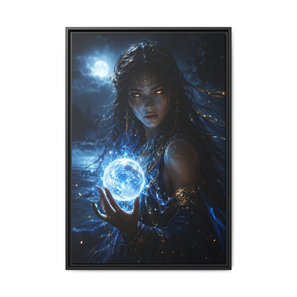 Fantasy Fine Art Paper Print — Moon Sorceress Holding Glowing Orb Fine Art Paper Print