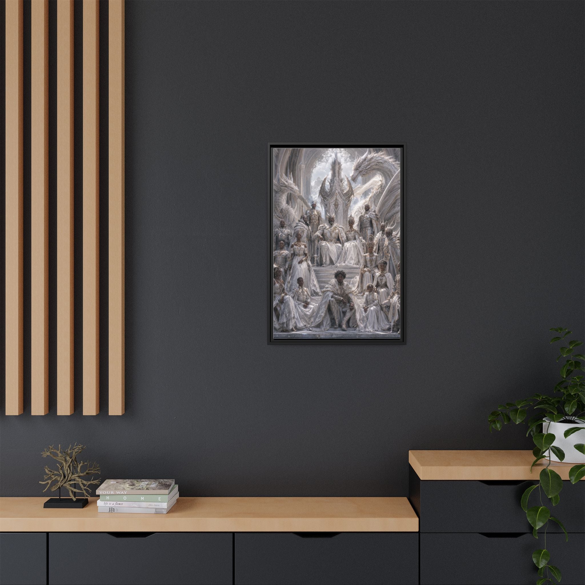 Framed Matte Canvas — Regal Dragon Court Fantasy Art Print