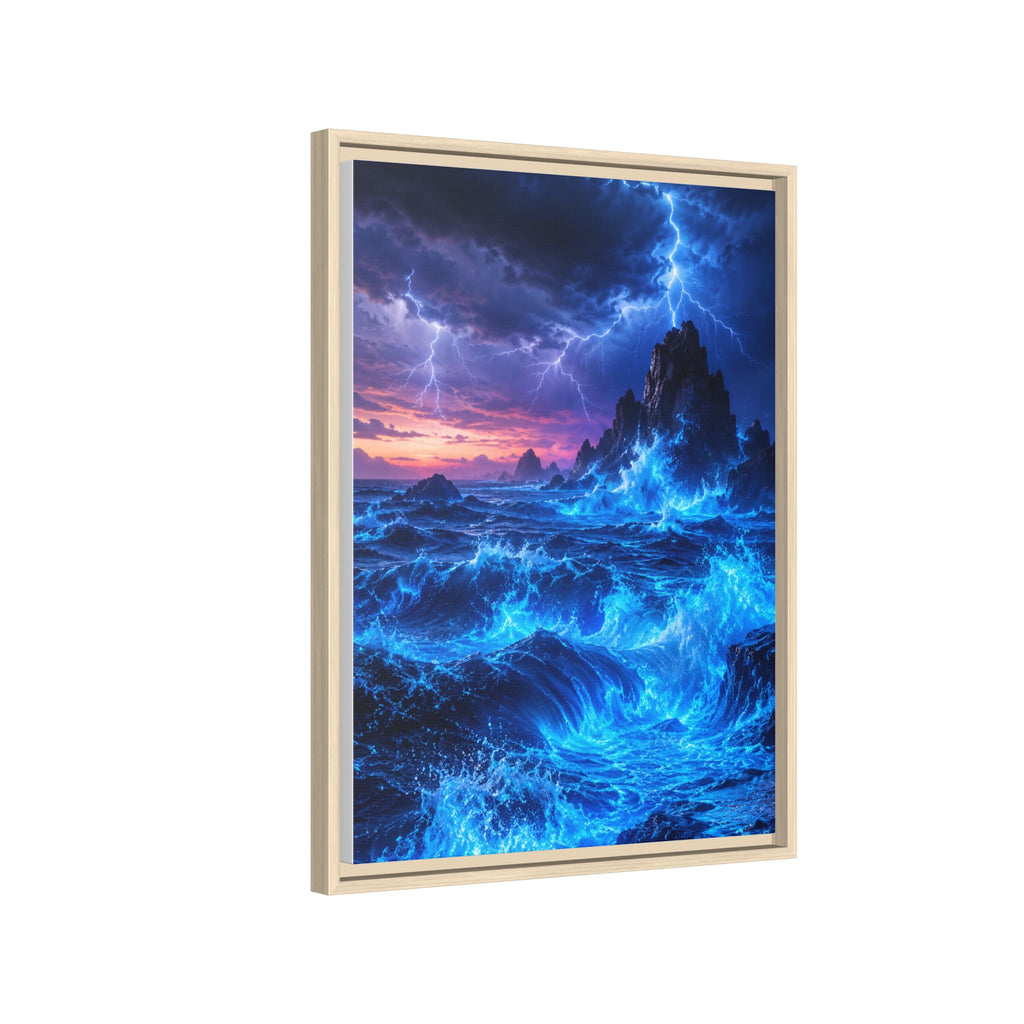 Framed Matte Canvas Art — Electric Stormy Ocean Landscape