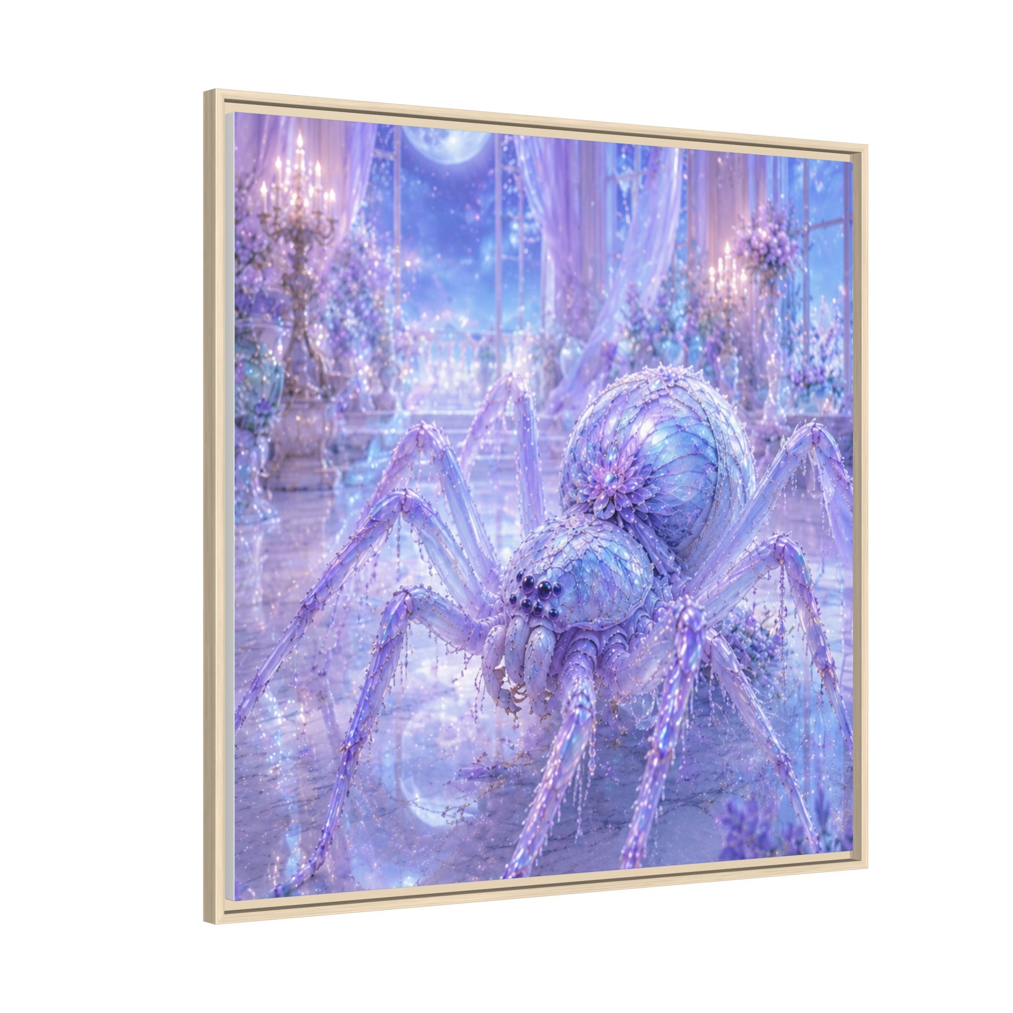 Moonlit Spider Fantasy Canvas Print — Lavender Enchanted Wall Art (Framed)