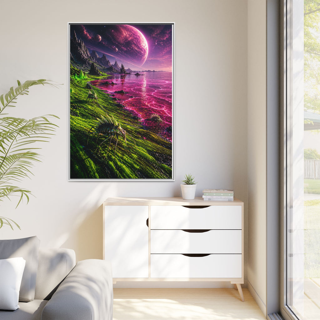 Framed Matte Canvas - Neon Alien Landscape Wall Art