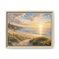 Framed Framed Canvas: Golden Beach Sunrise Seascape Wall Art