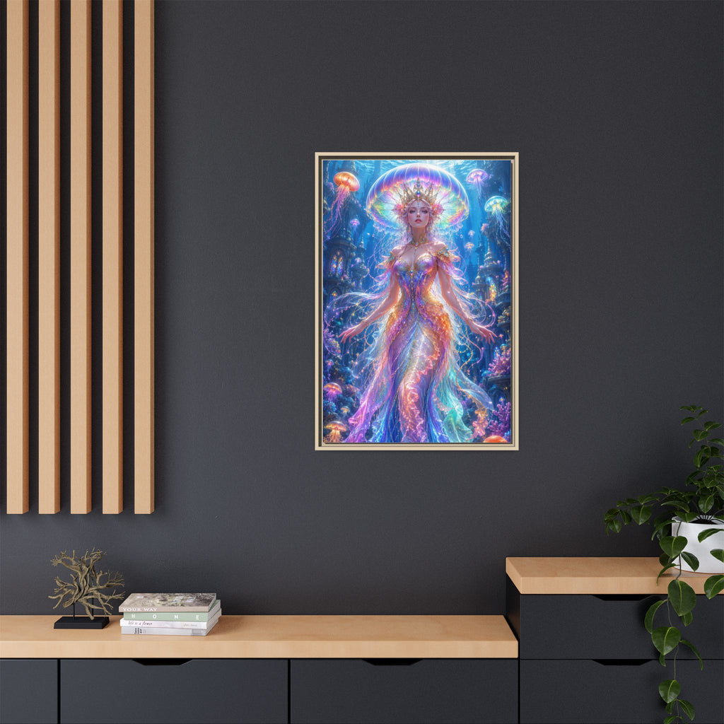 Jellyfish Queen Framed Canvas Art — Vibrant Mermaid Goddess Wall Print