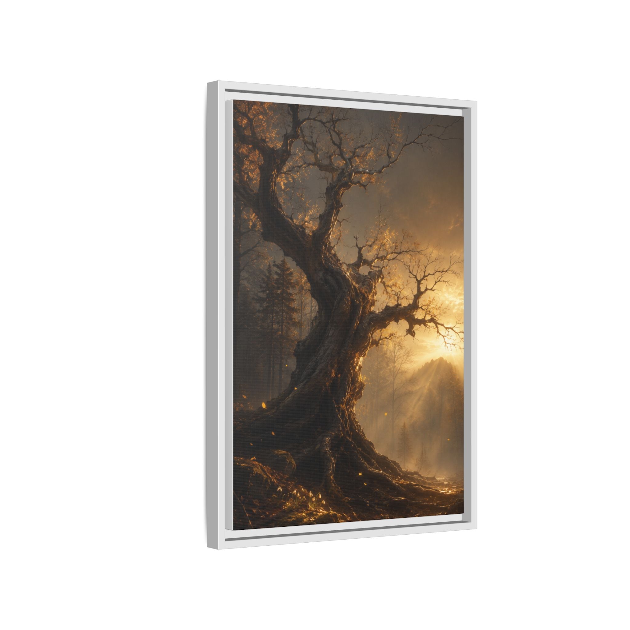 Framed Matte Canvas Art — Mystical Golden Forest Tree Print