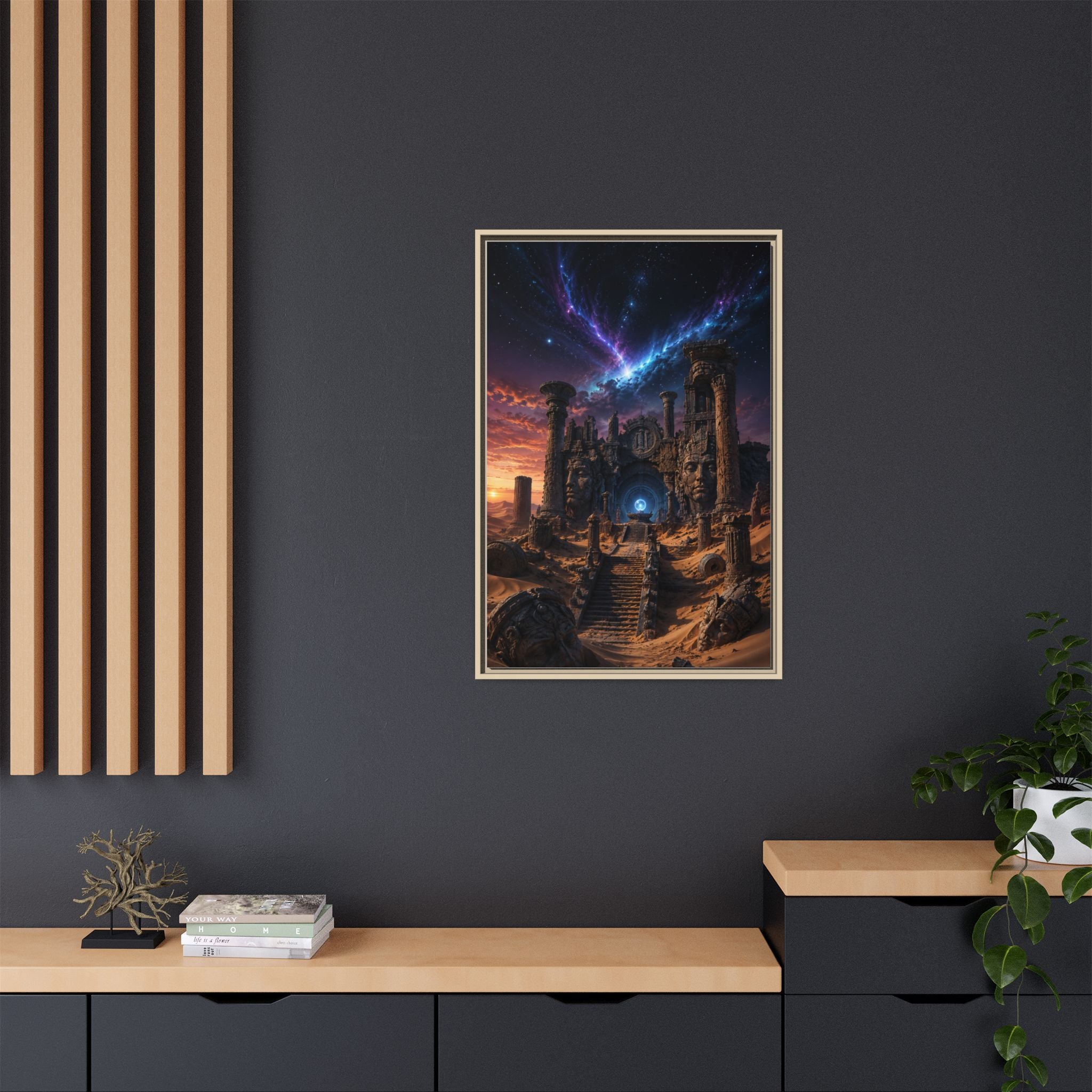 Framed Matte Canvas — Mystical Desert Ruins Nightscape