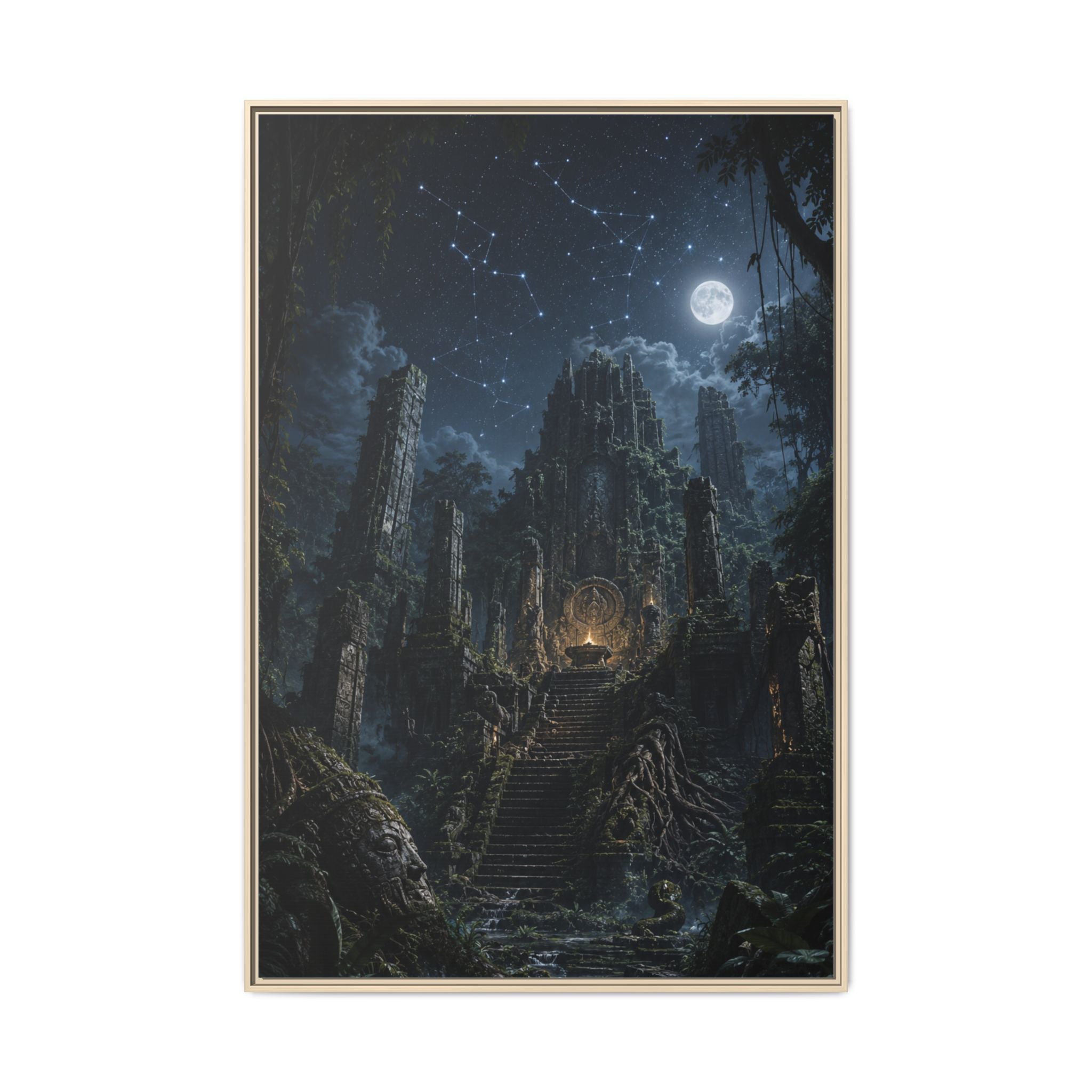 Framed Matte Canvas - Moonlit Ruins Fantasy Wall Art