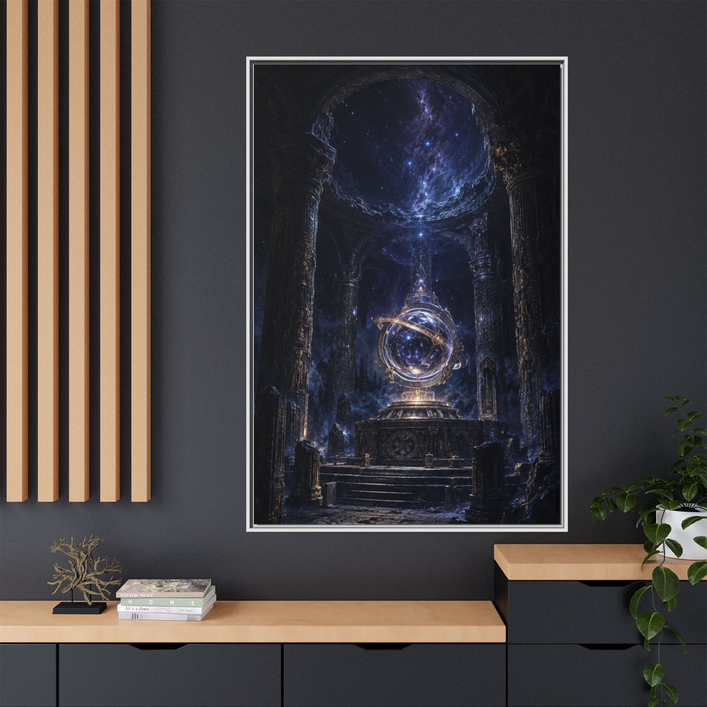 Framed Cosmic Temple Matte Canvas Art — Mystic Astral Orb Wall Decor