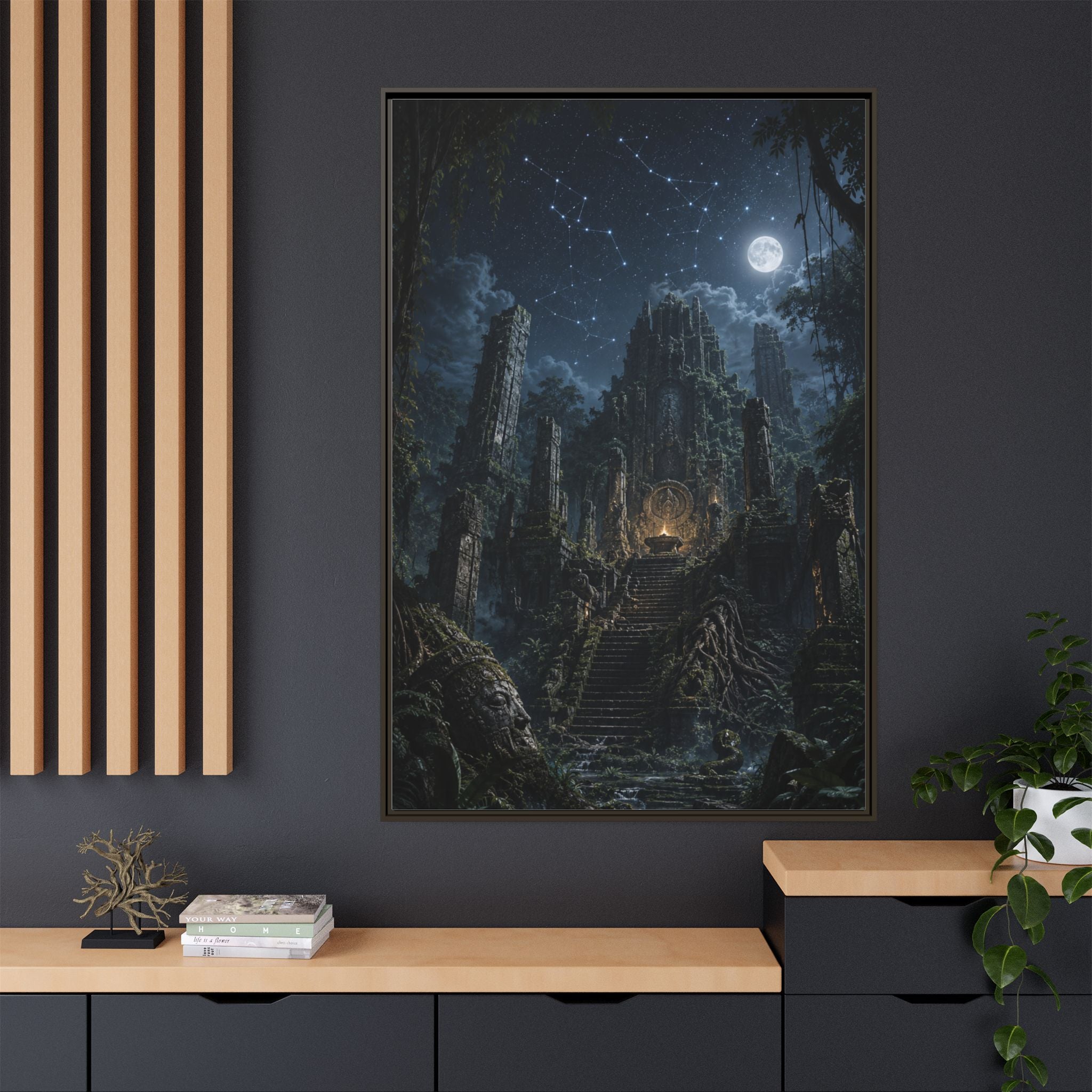 Framed Matte Canvas - Moonlit Ruins Fantasy Wall Art