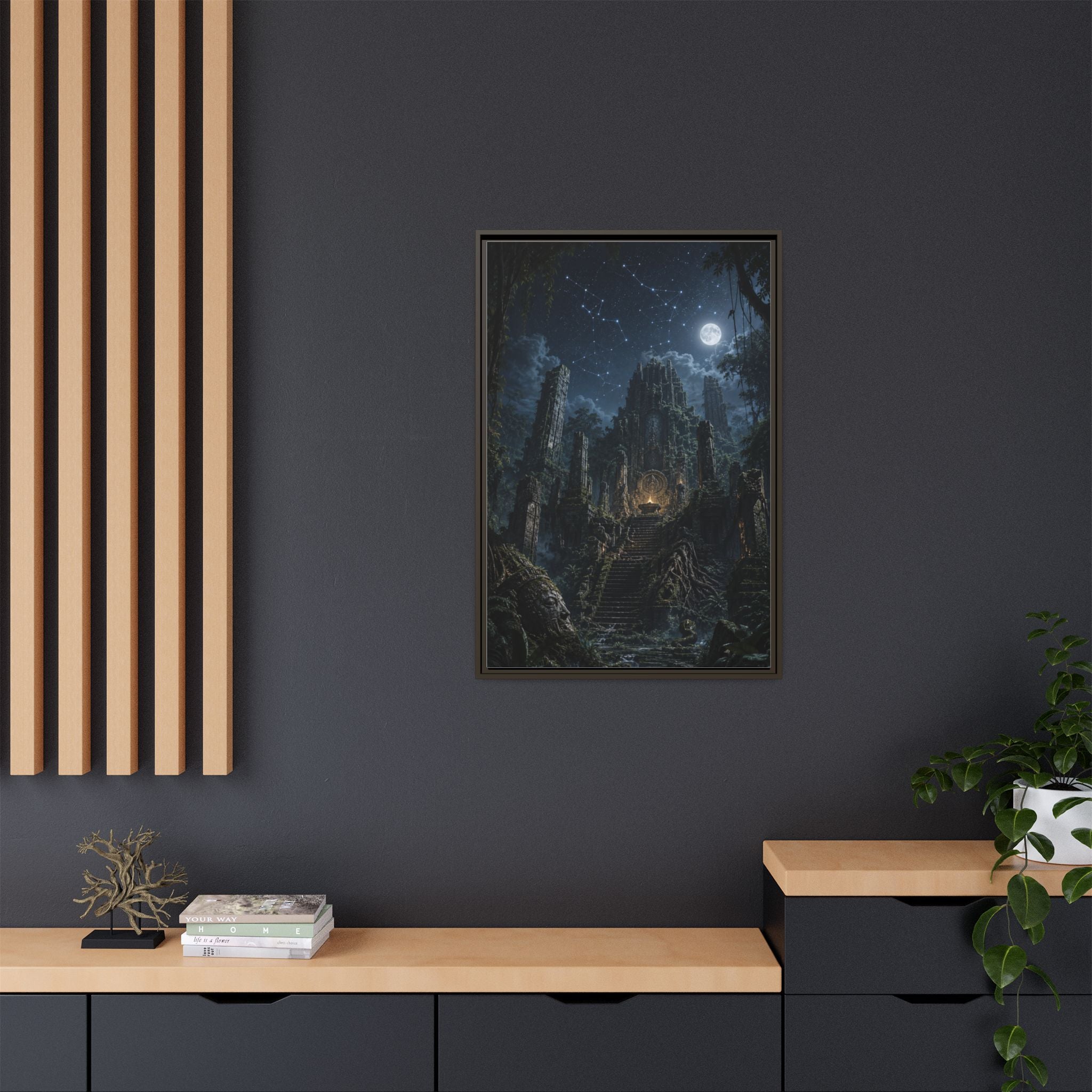 Framed Matte Canvas - Moonlit Ruins Fantasy Wall Art